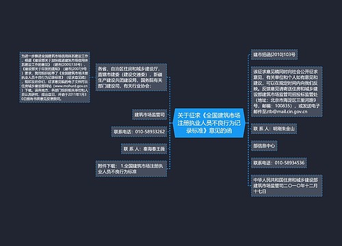 关于征求《全国建筑市场注册执业人员不良行为记录标准》意见的函