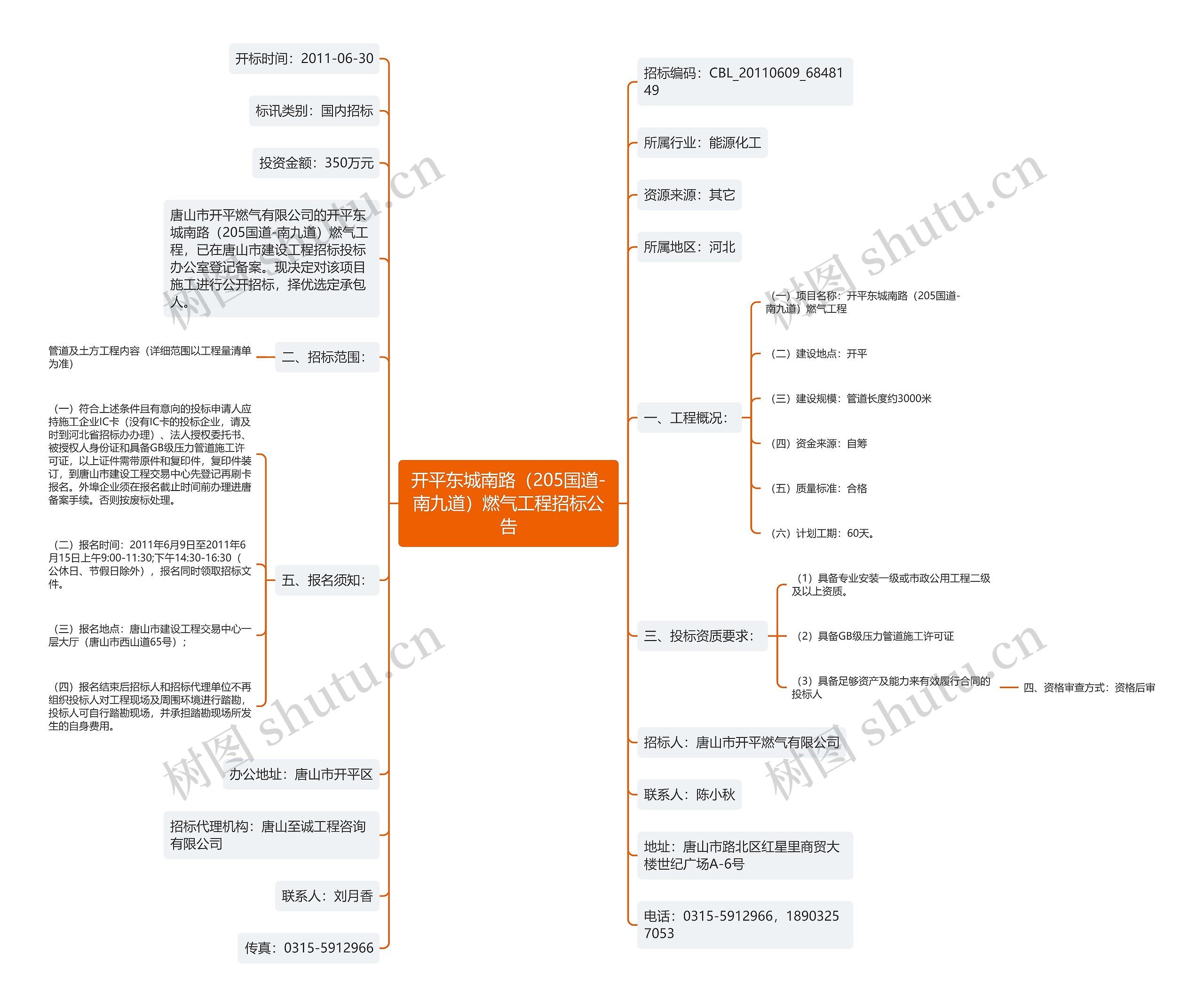开平东城南路（205国道-南九道）燃气工程招标公告思维导图