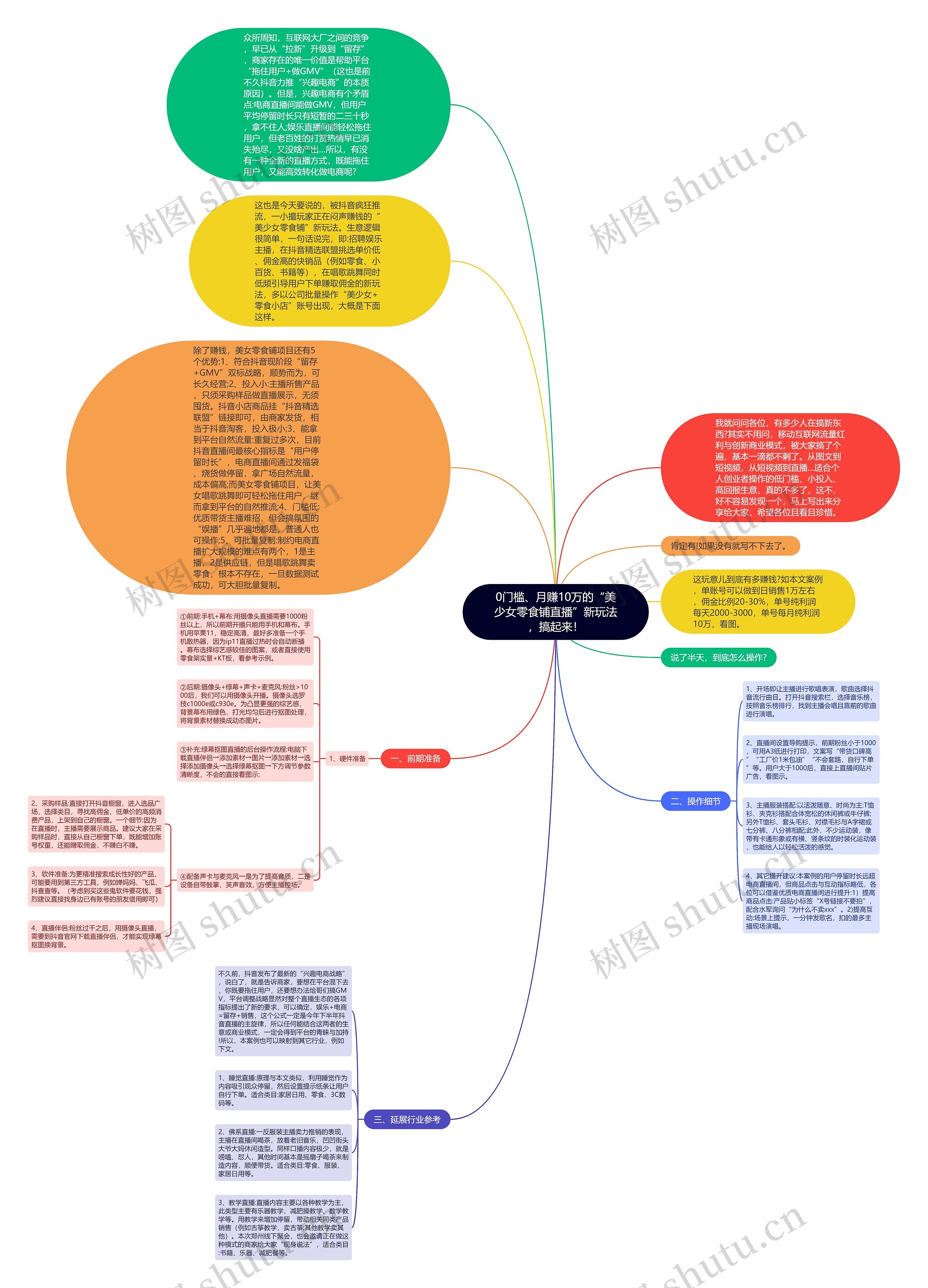 0门槛、月赚10万的“美少女零食铺直播”新玩法，搞起来！思维导图