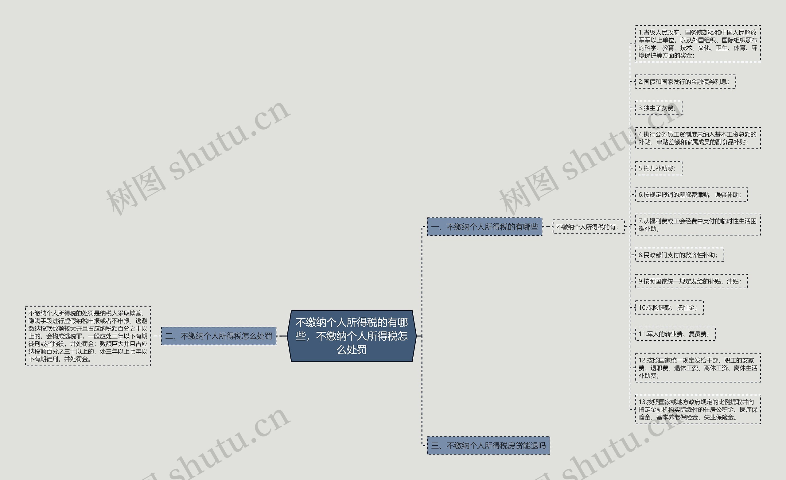 不缴纳个人所得税的有哪些，不缴纳个人所得税怎么处罚思维导图