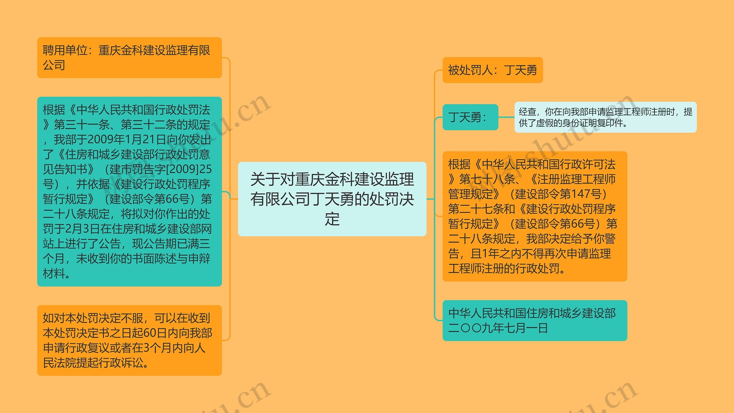 关于对重庆金科建设监理有限公司丁天勇的处罚决定思维导图