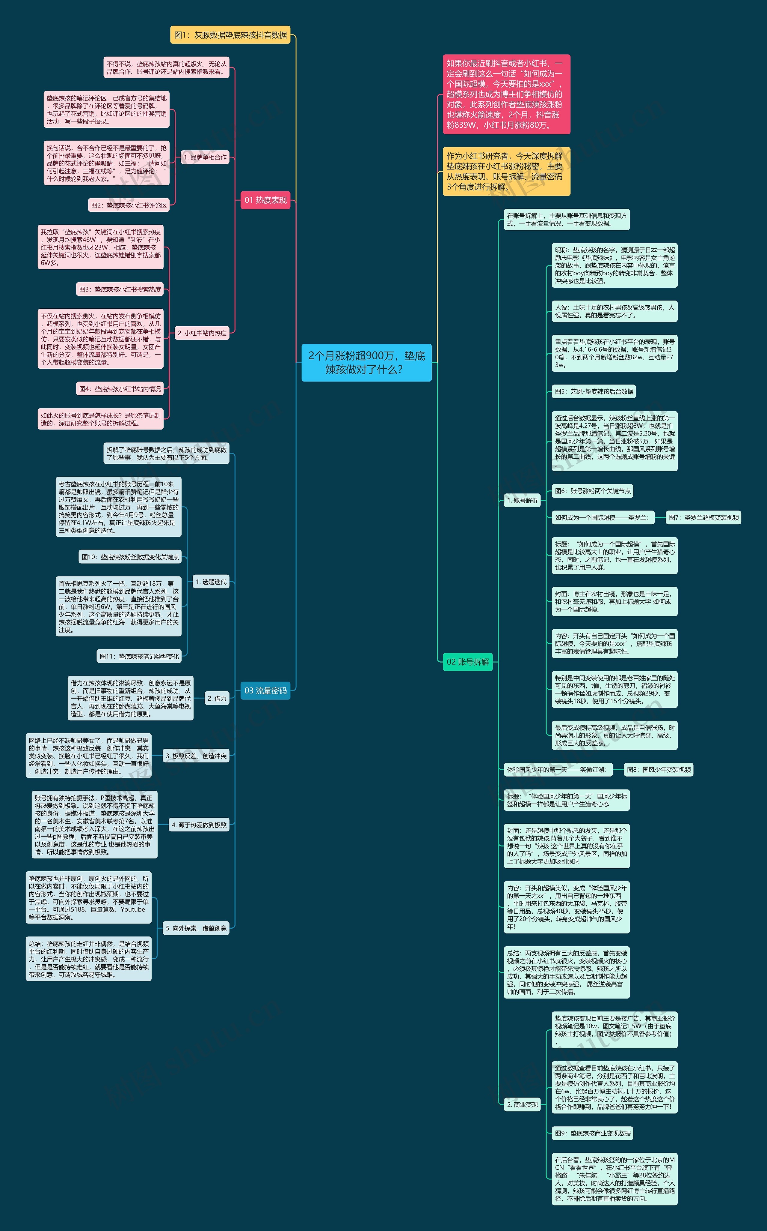 2个月涨粉超900万，垫底辣孩做对了什么？思维导图
