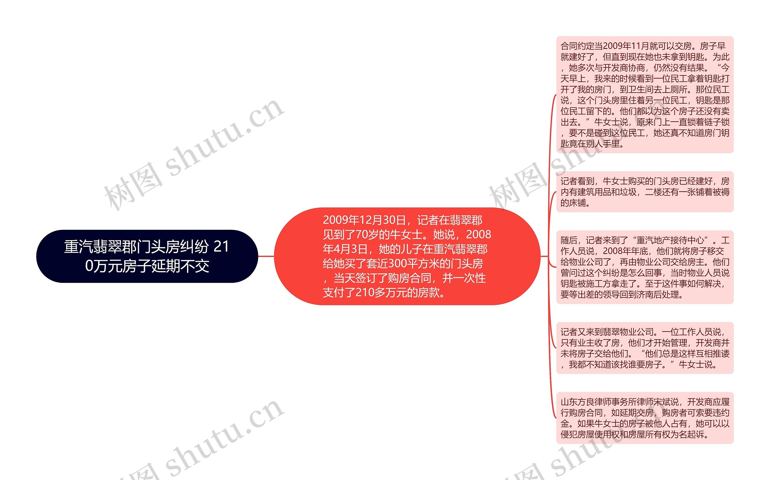 重汽翡翠郡门头房纠纷 210万元房子延期不交思维导图