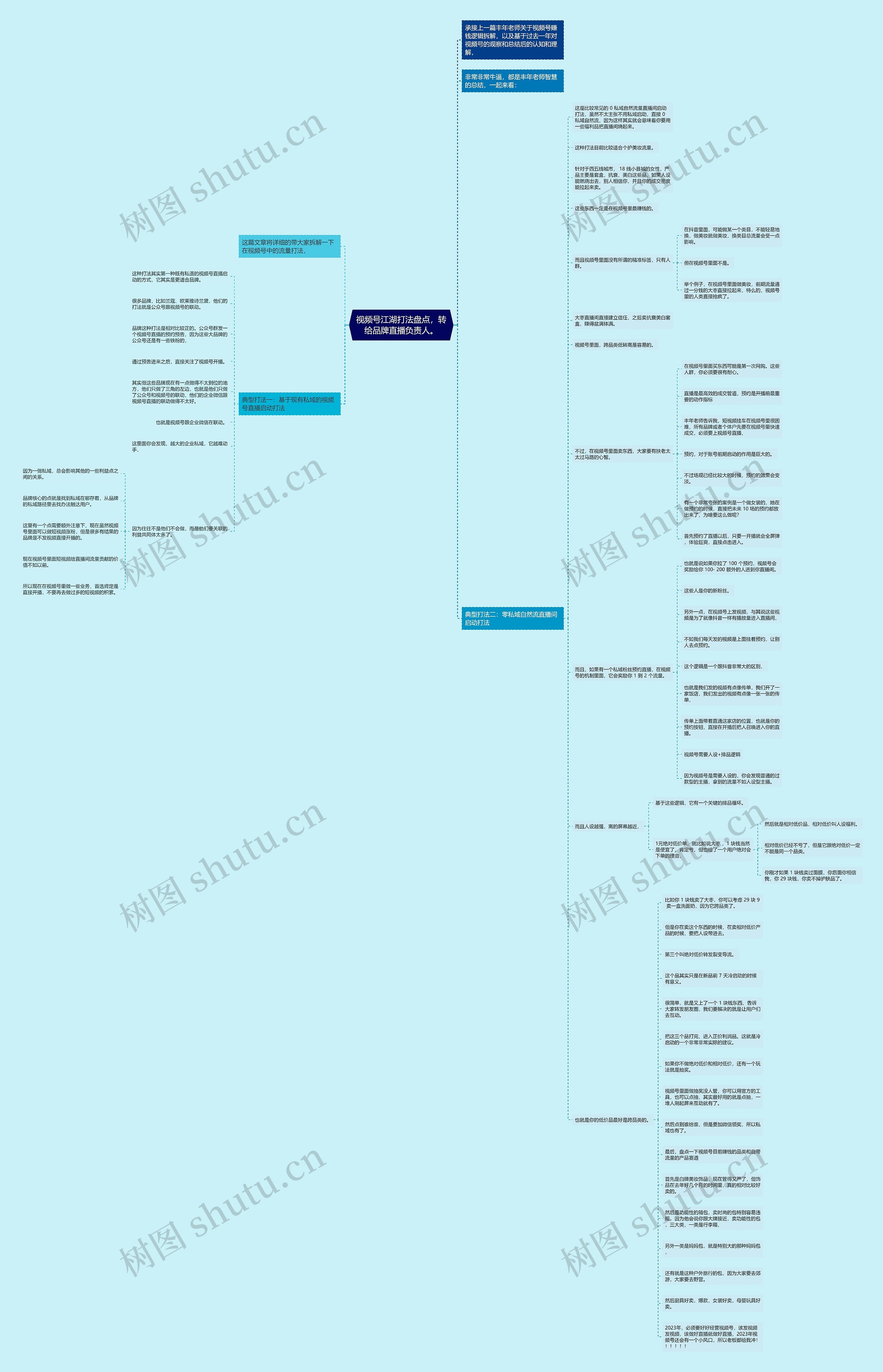 视频号江湖打法盘点，转给品牌直播负责人。思维导图