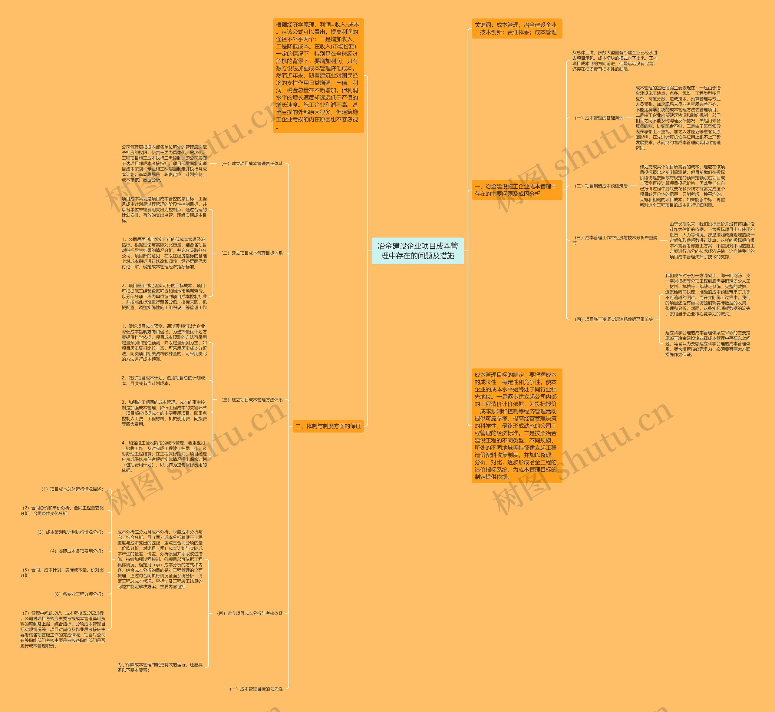 冶金建设企业项目成本管理中存在的问题及措施思维导图