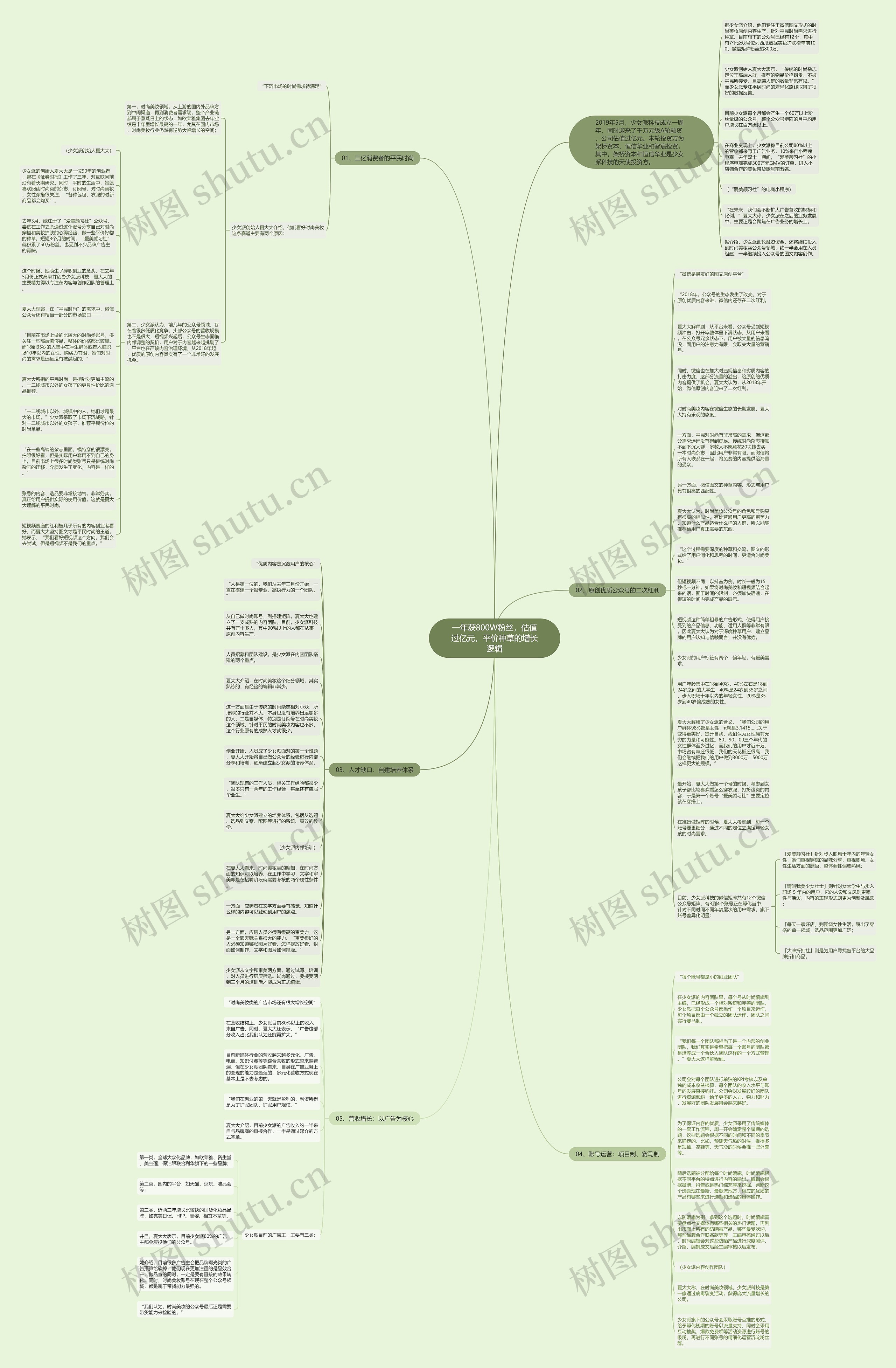 一年获800W粉丝，估值过亿元，平价种草的增长逻辑思维导图