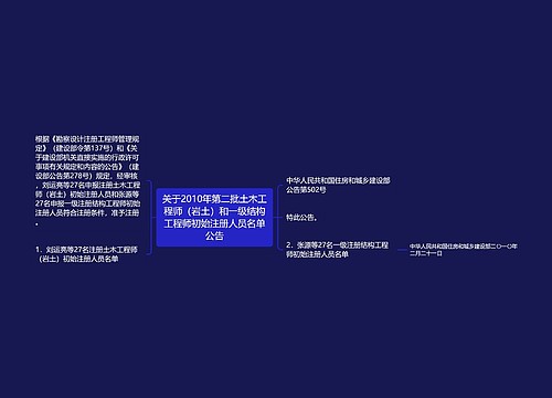关于2010年第二批土木工程师(岩土)和一级结构工程师初始注册人员名单公告 关于2010年第二批土木工程师(岩土)和一级结构工程师初始注册人员名单公告