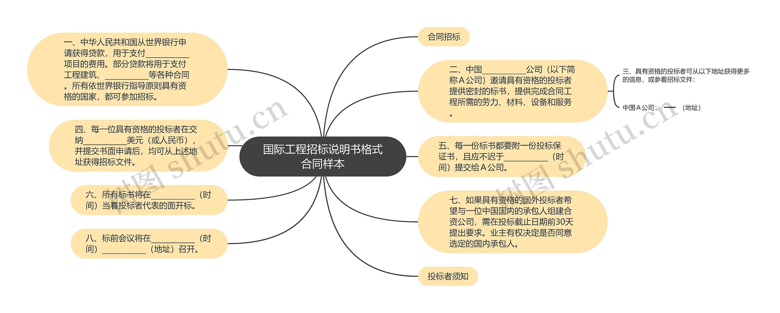 国际工程招标说明书格式合同样本思维导图