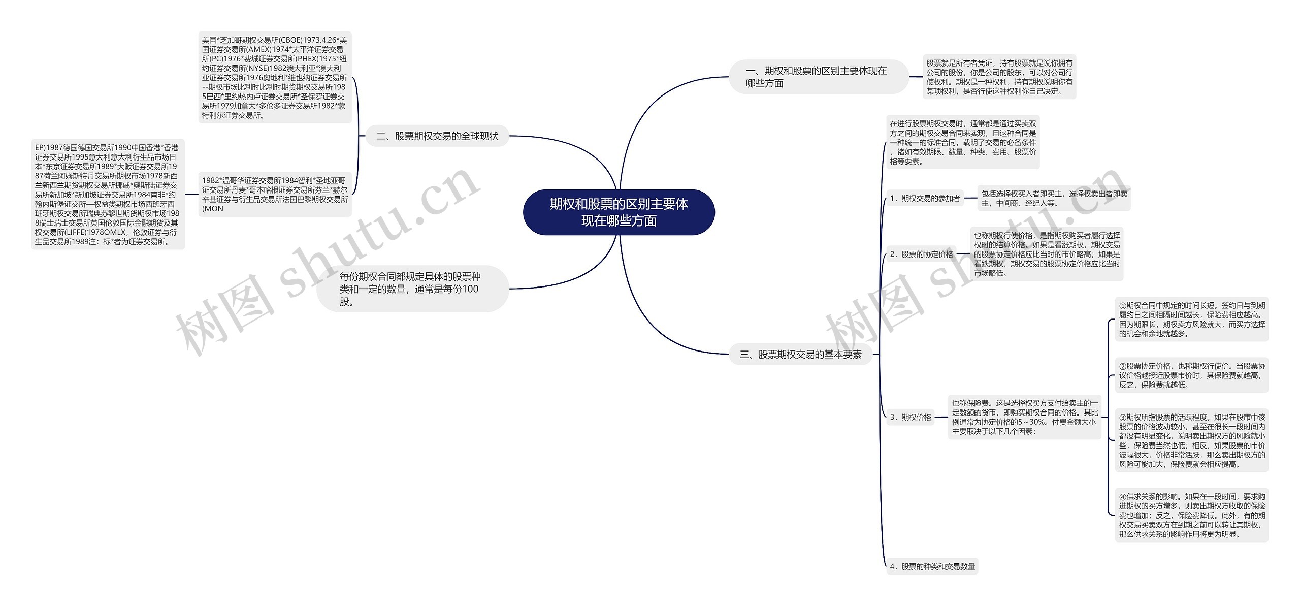 期权和股票的区别主要体现在哪些方面思维导图