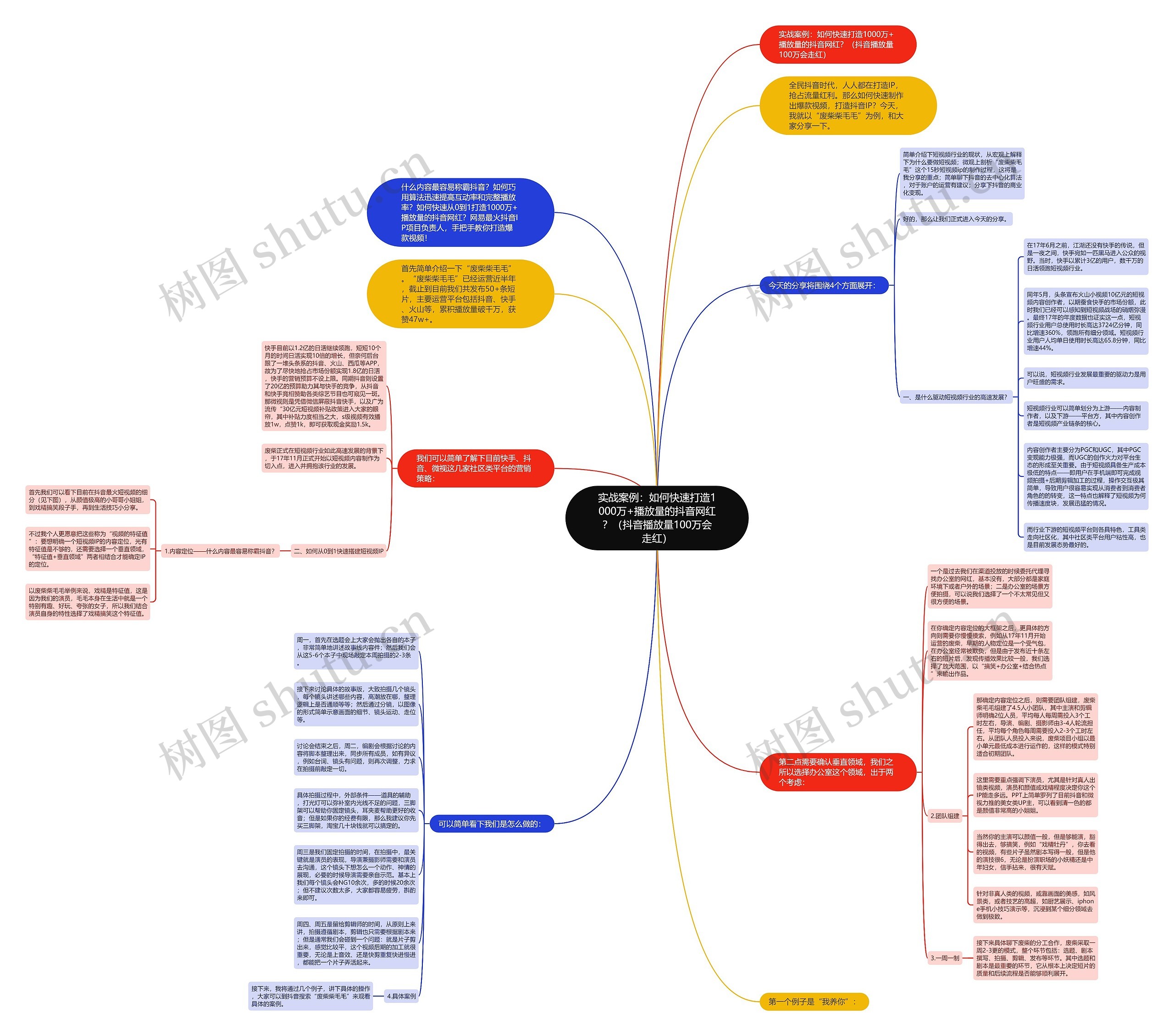 实战案例：如何快速打造1000万+播放量的抖音网红？（抖音播放量100万会走红）思维导图