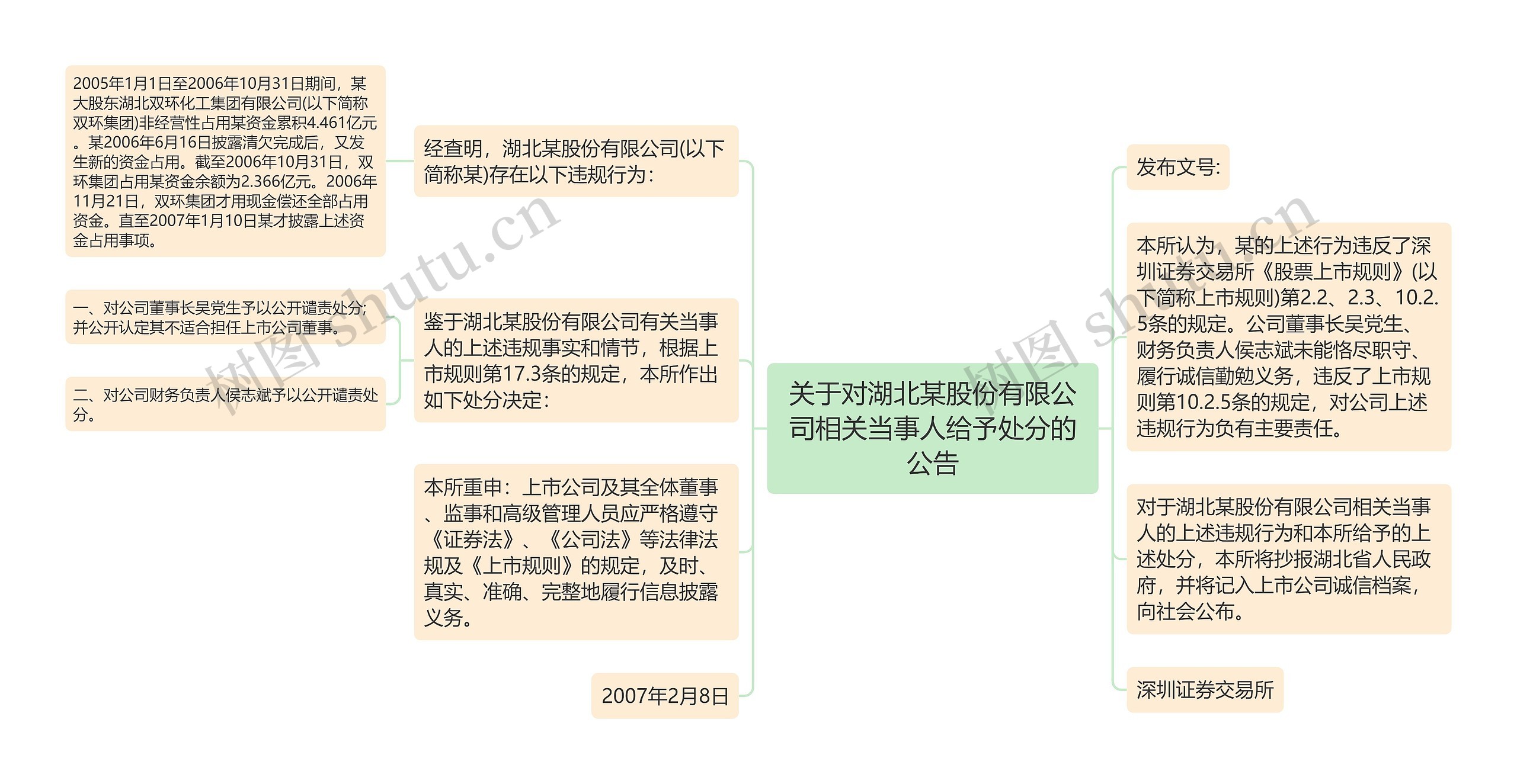 关于对湖北某股份有限公司相关当事人给予处分的公告思维导图