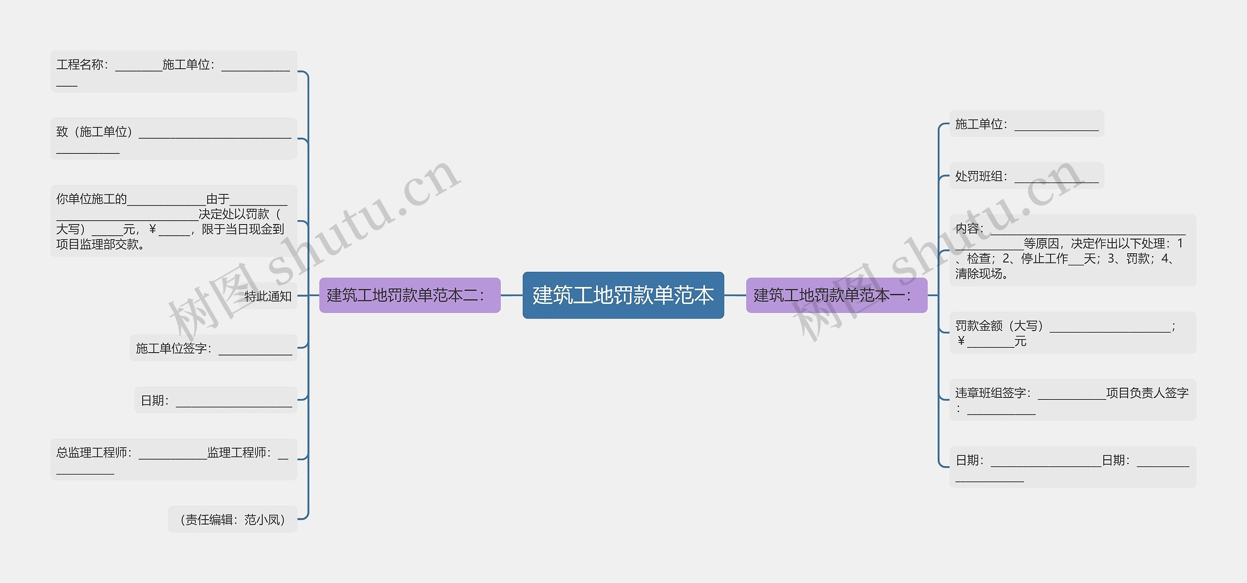 建筑工地罚款单范本思维导图