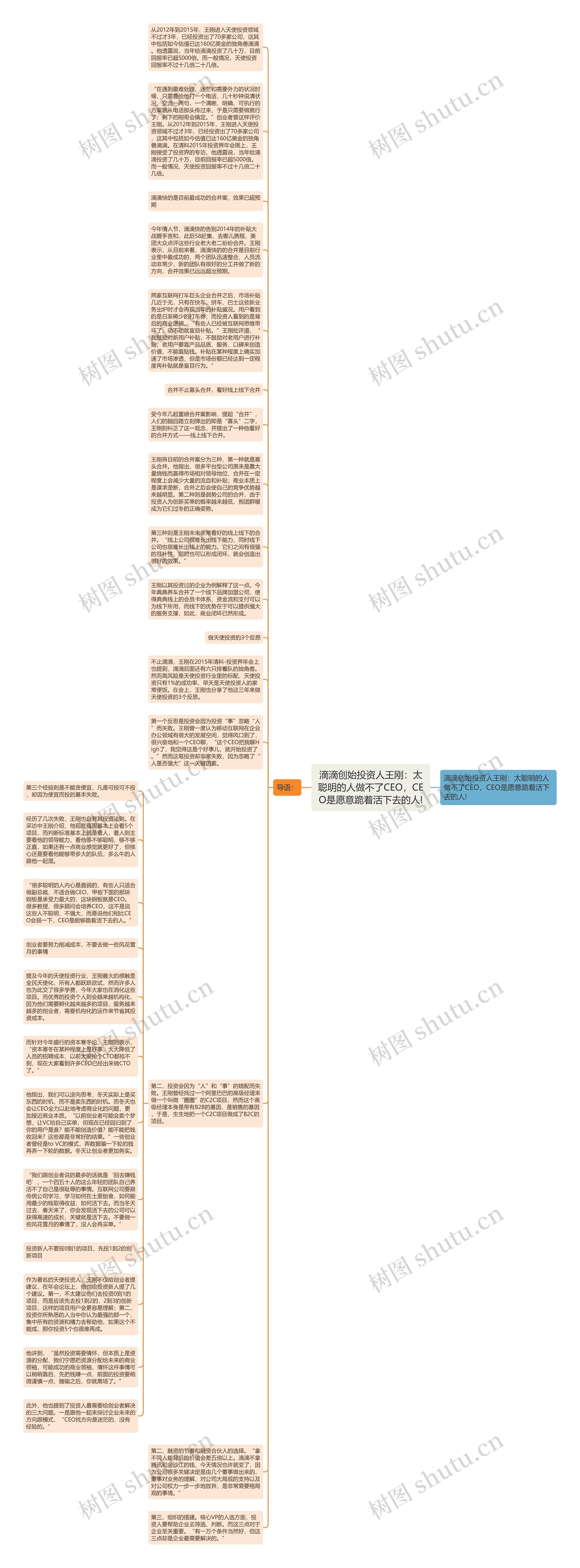 滴滴创始投资人王刚：太聪明的人做不了CEO，CEO是愿意跪着活下去的人!思维导图