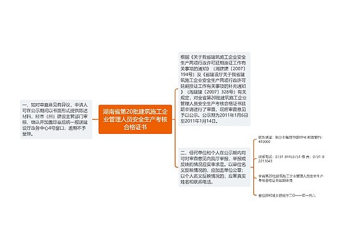 湖南省第20批建筑施工企业管理人员安全生产考核合格证书