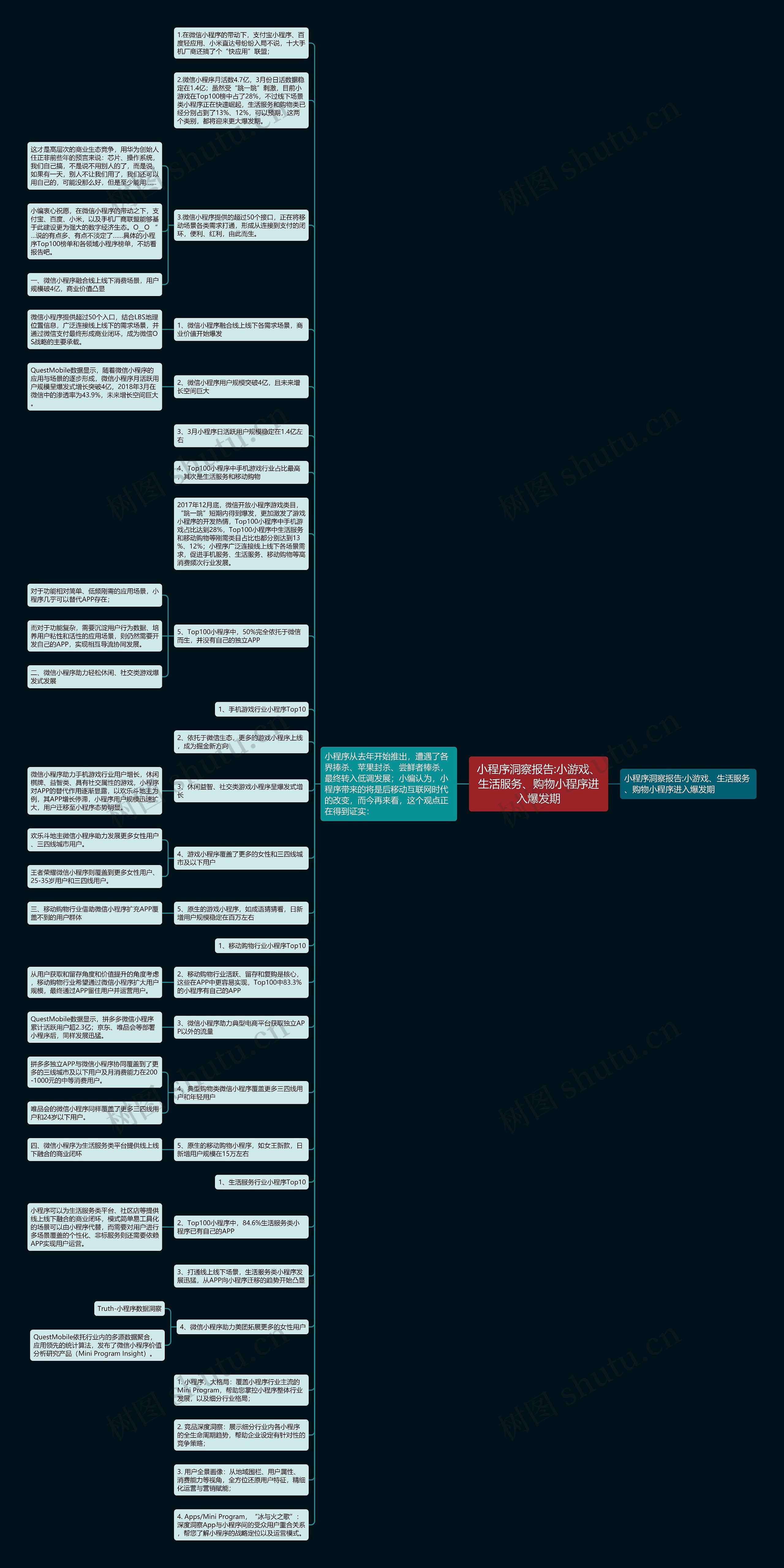 小程序洞察报告:小游戏、生活服务、购物小程序进入爆发期思维导图