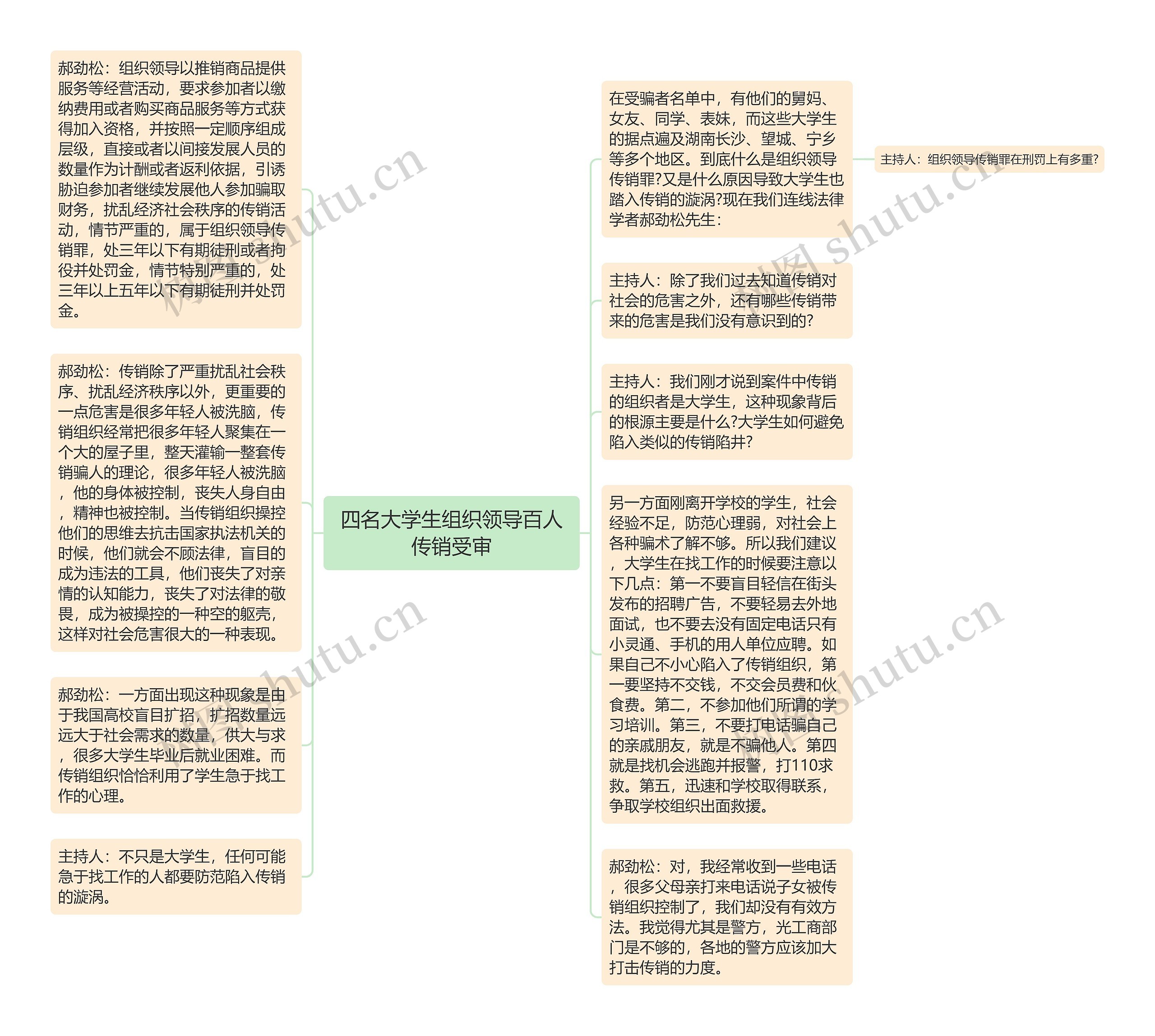 四名大学生组织领导百人传销受审思维导图