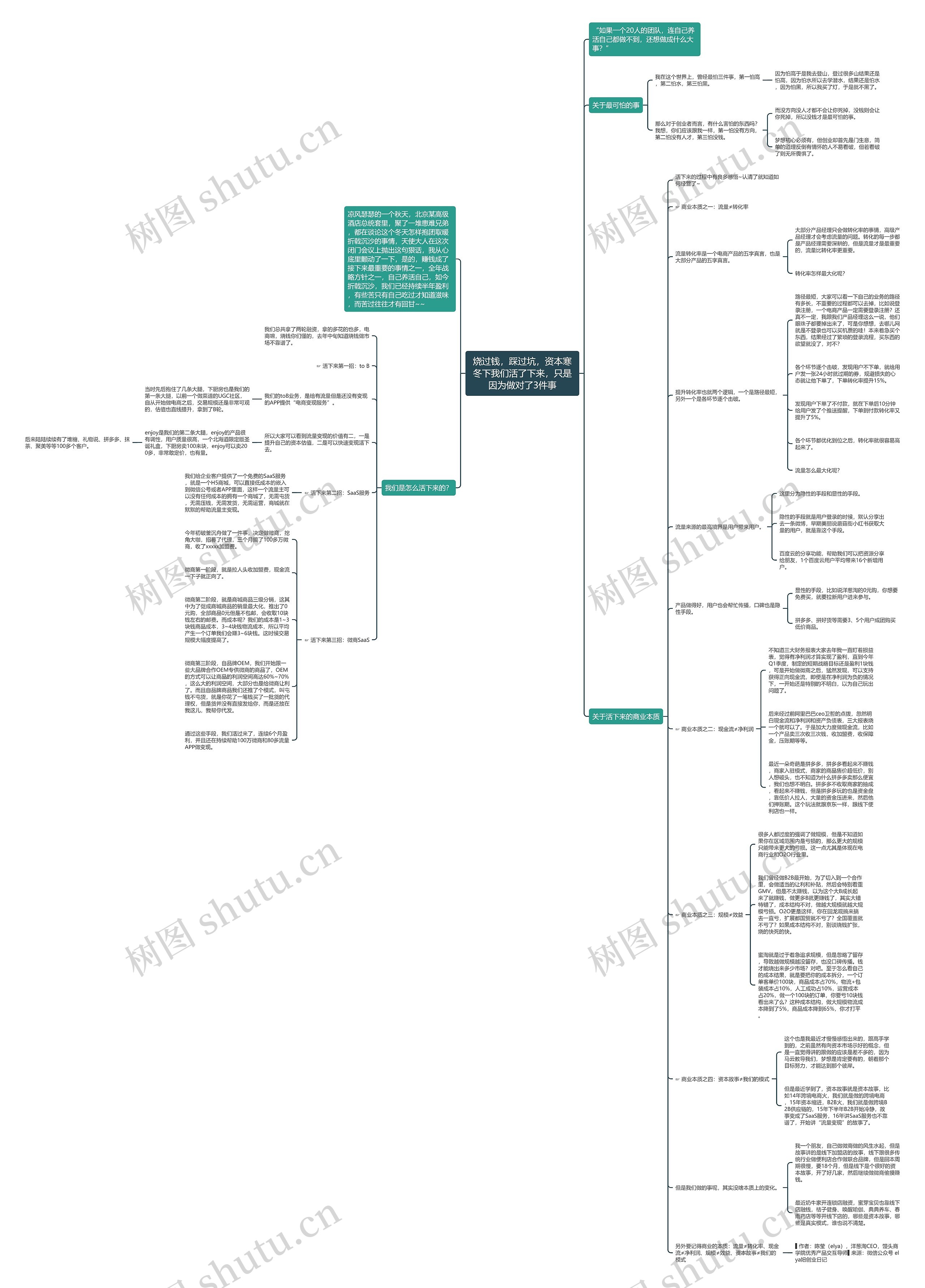 烧过钱，踩过坑，资本寒冬下我们活了下来，只是因为做对了3件事思维导图
