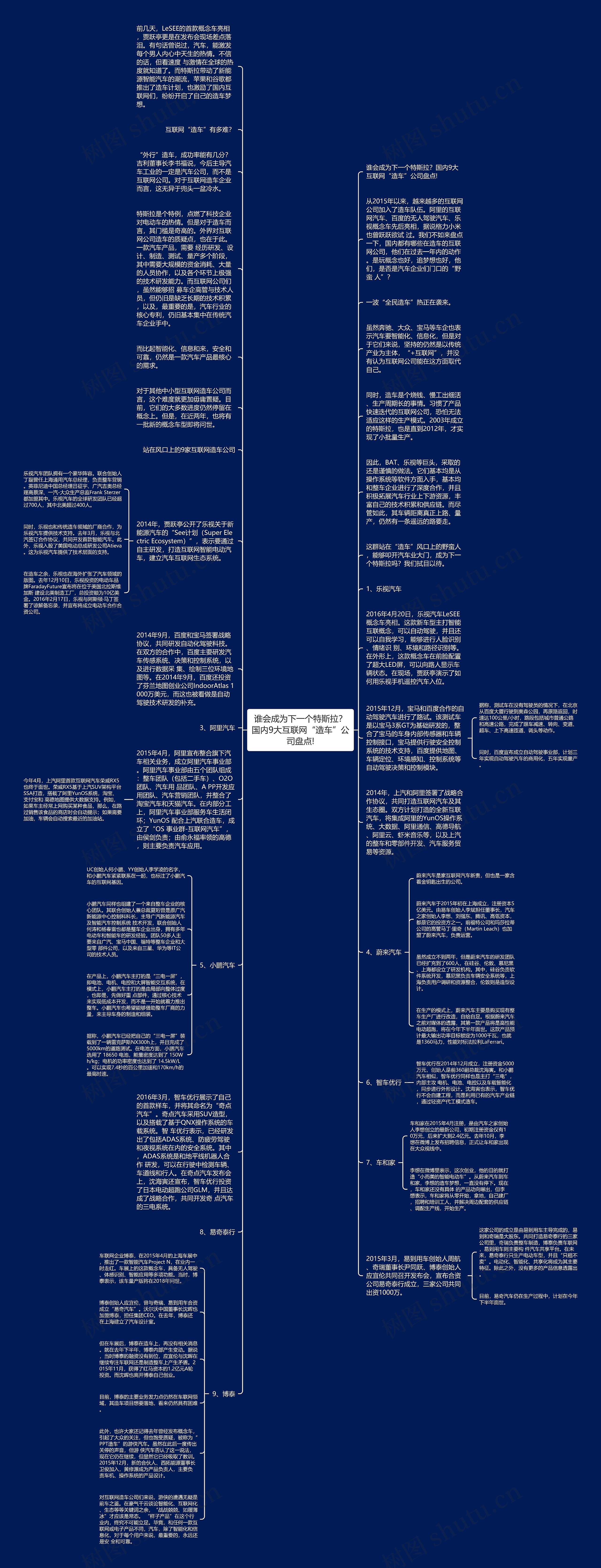 谁会成为下一个特斯拉？国内9大互联网“造车”公司盘点!思维导图