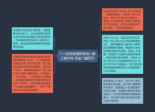 个人投资者望获准进入新三板市场 资金门槛百万