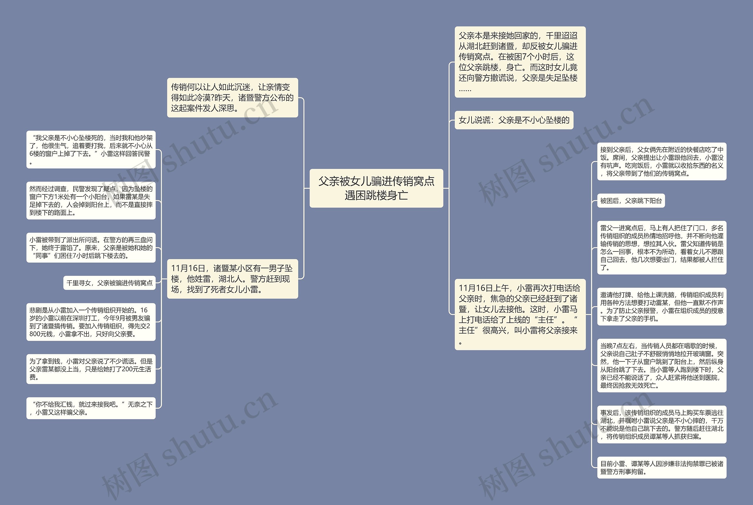 父亲被女儿骗进传销窝点遇困跳楼身亡思维导图