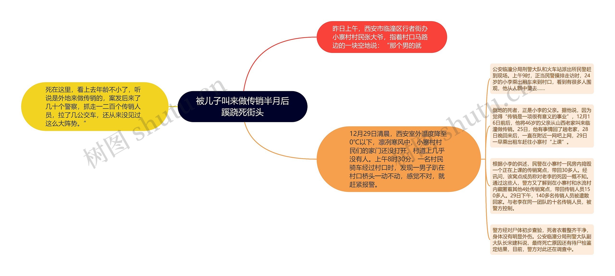 被儿子叫来做传销半月后蹊跷死街头思维导图