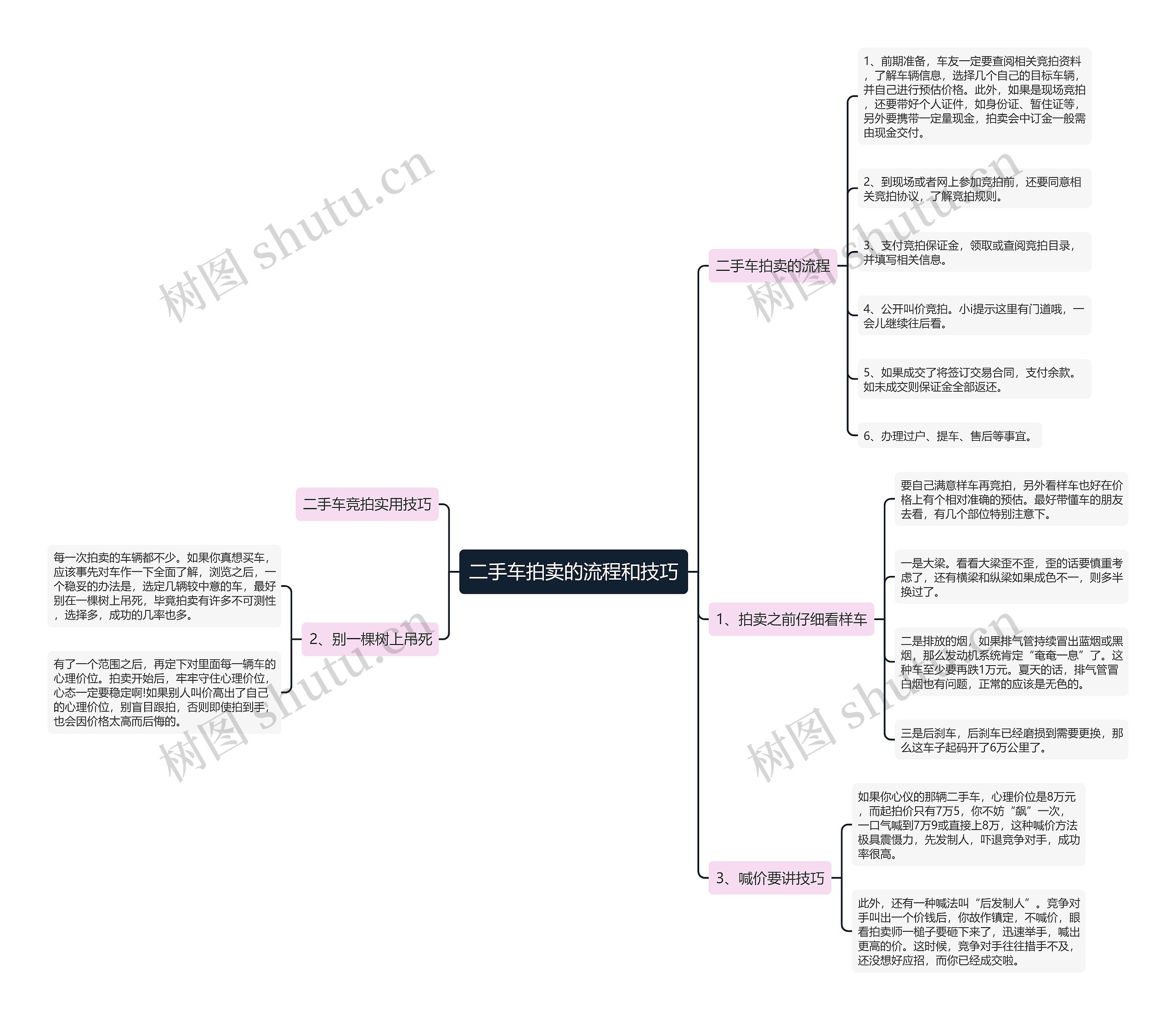 二手车拍卖的流程和技巧思维导图