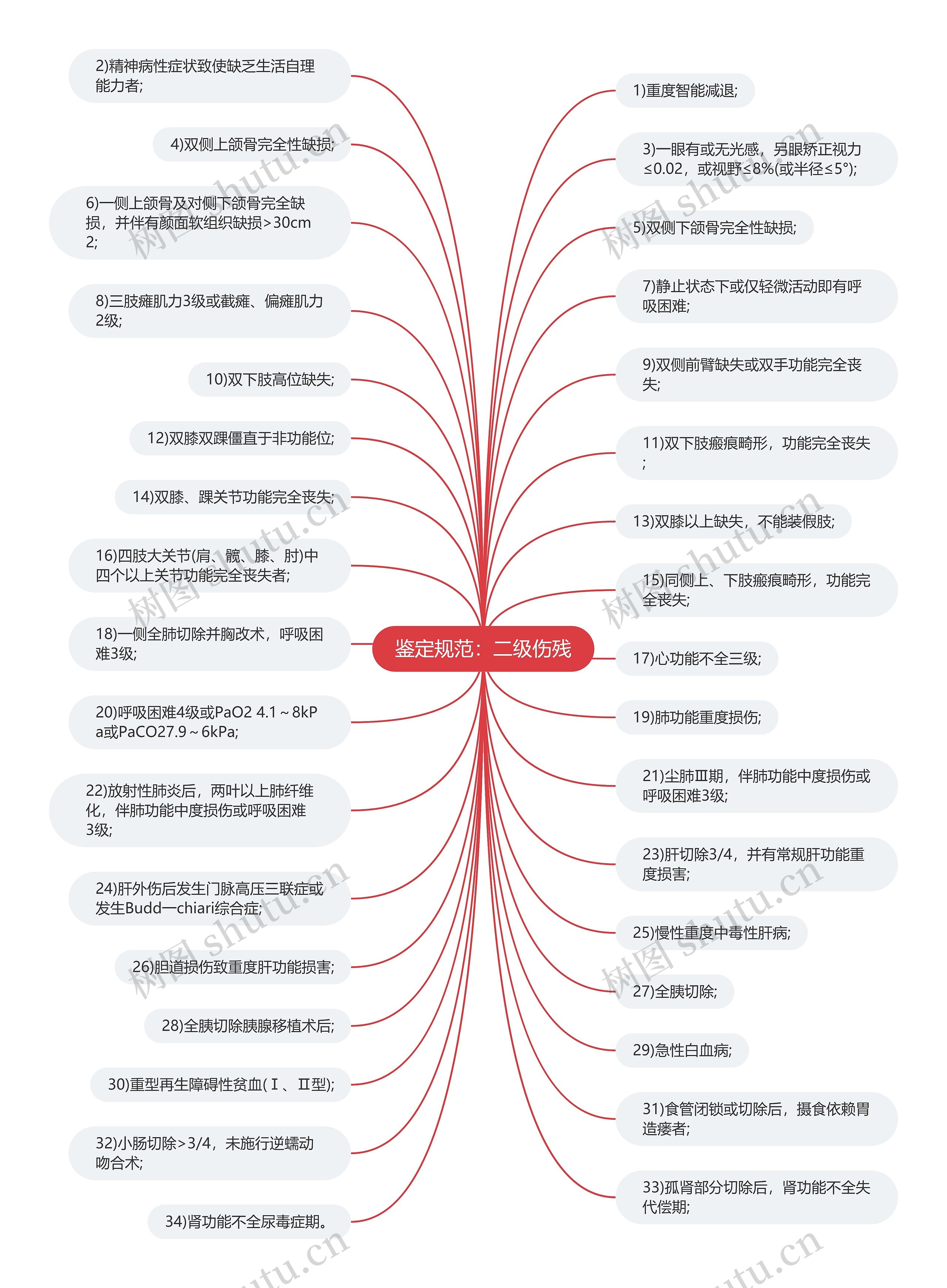鉴定规范：二级伤残思维导图