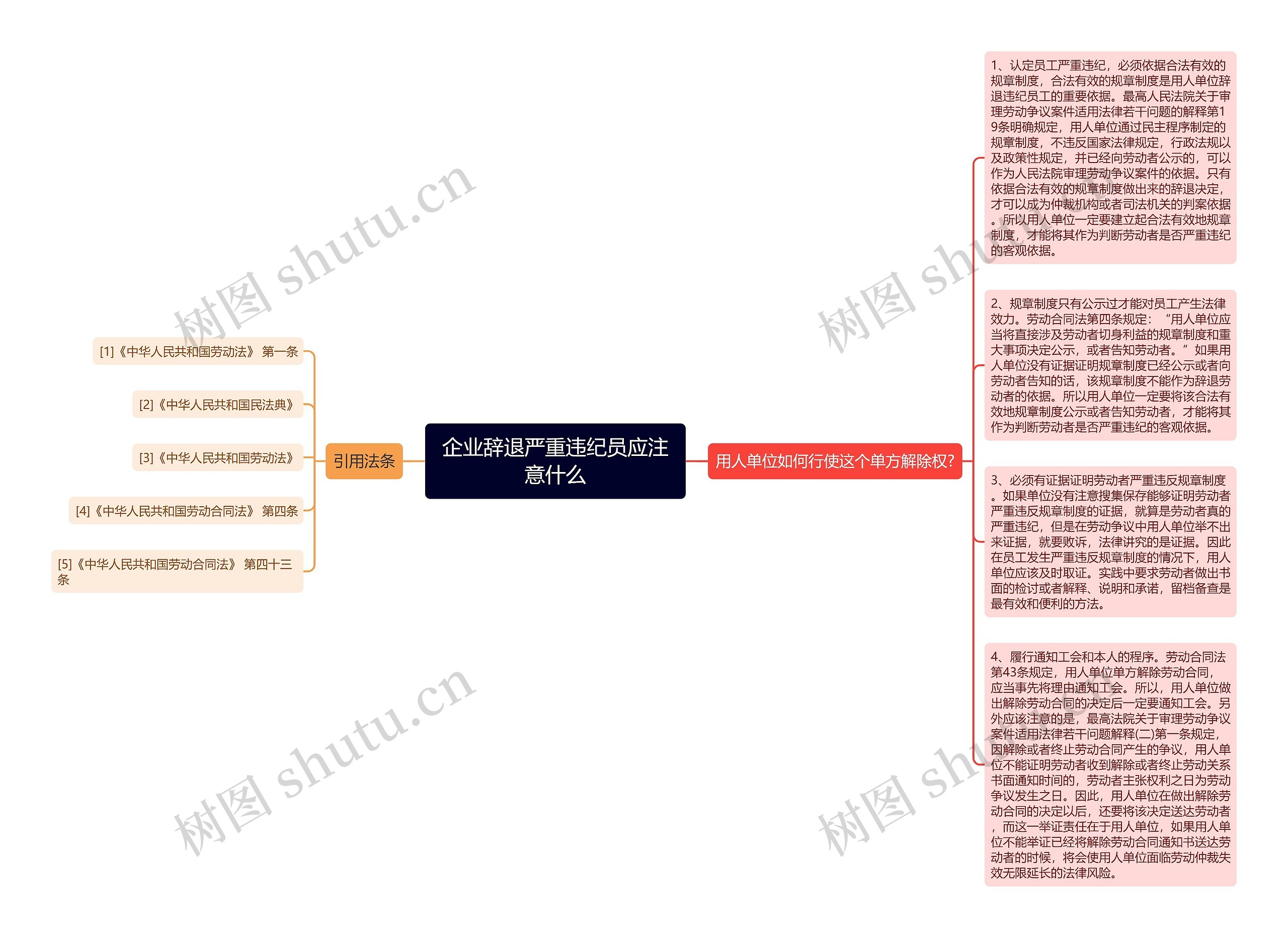 企业辞退严重违纪员应注意什么思维导图