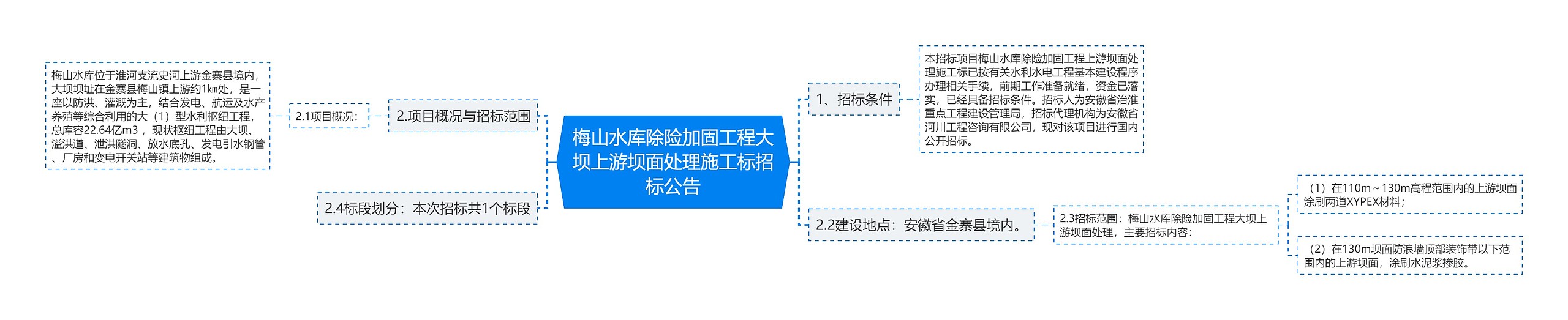 梅山水库除险加固工程大坝上游坝面处理施工标招标公告思维导图