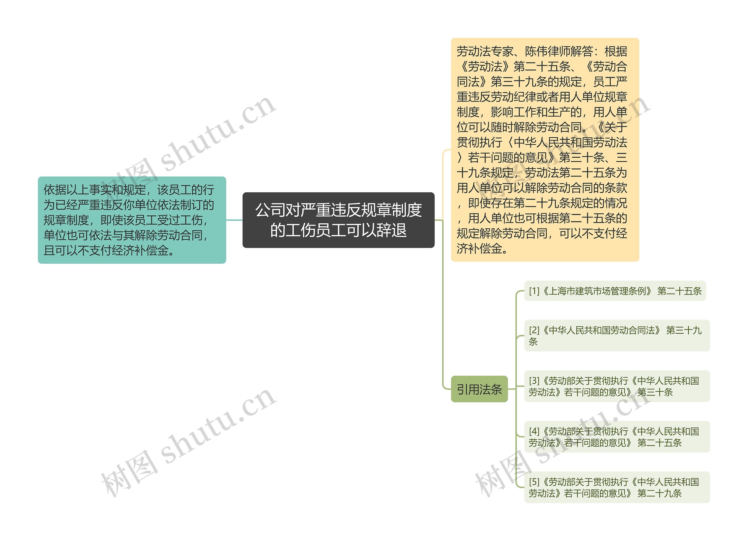 公司对严重违反规章制度的工伤员工可以辞退思维导图