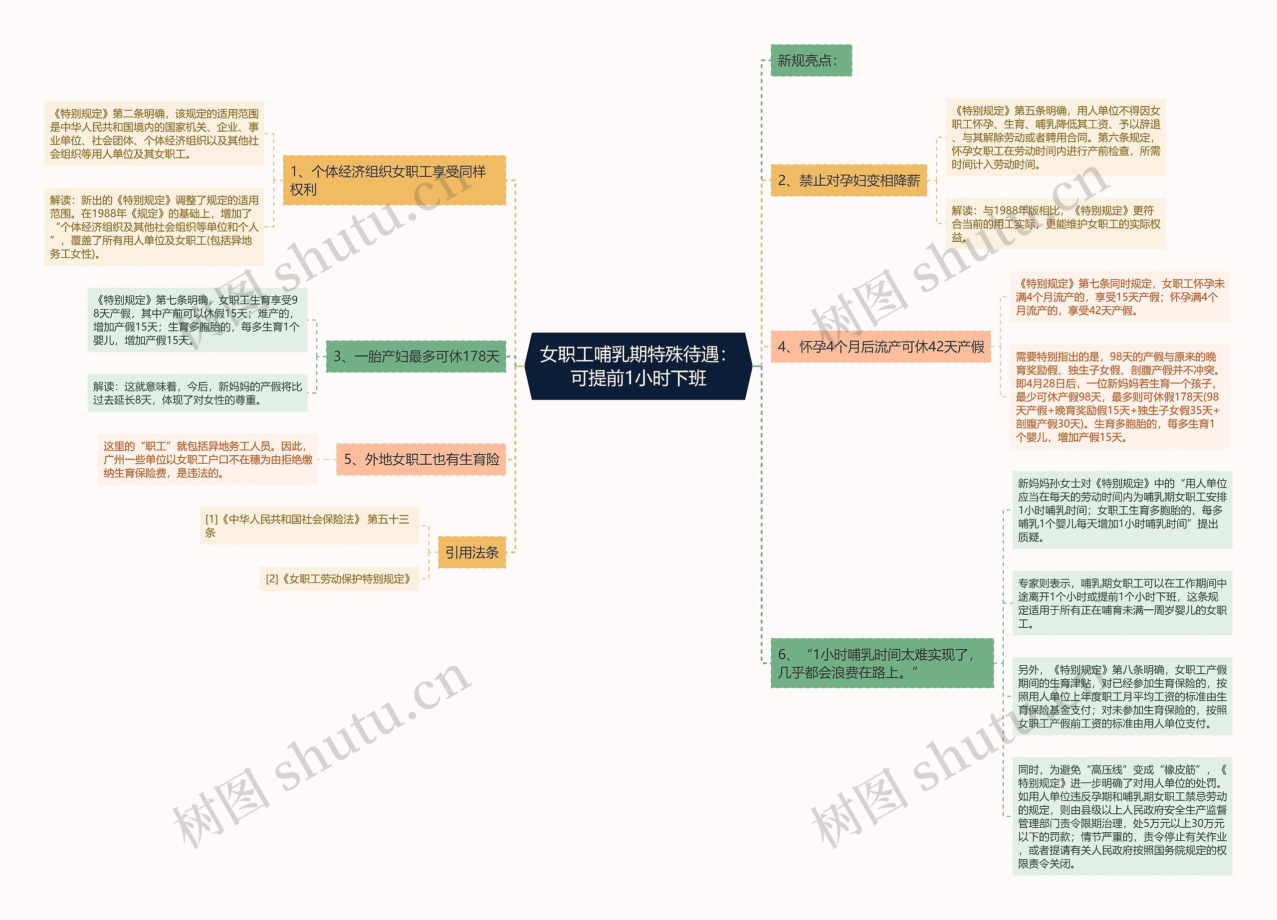 女职工哺乳期特殊待遇：可提前1小时下班思维导图