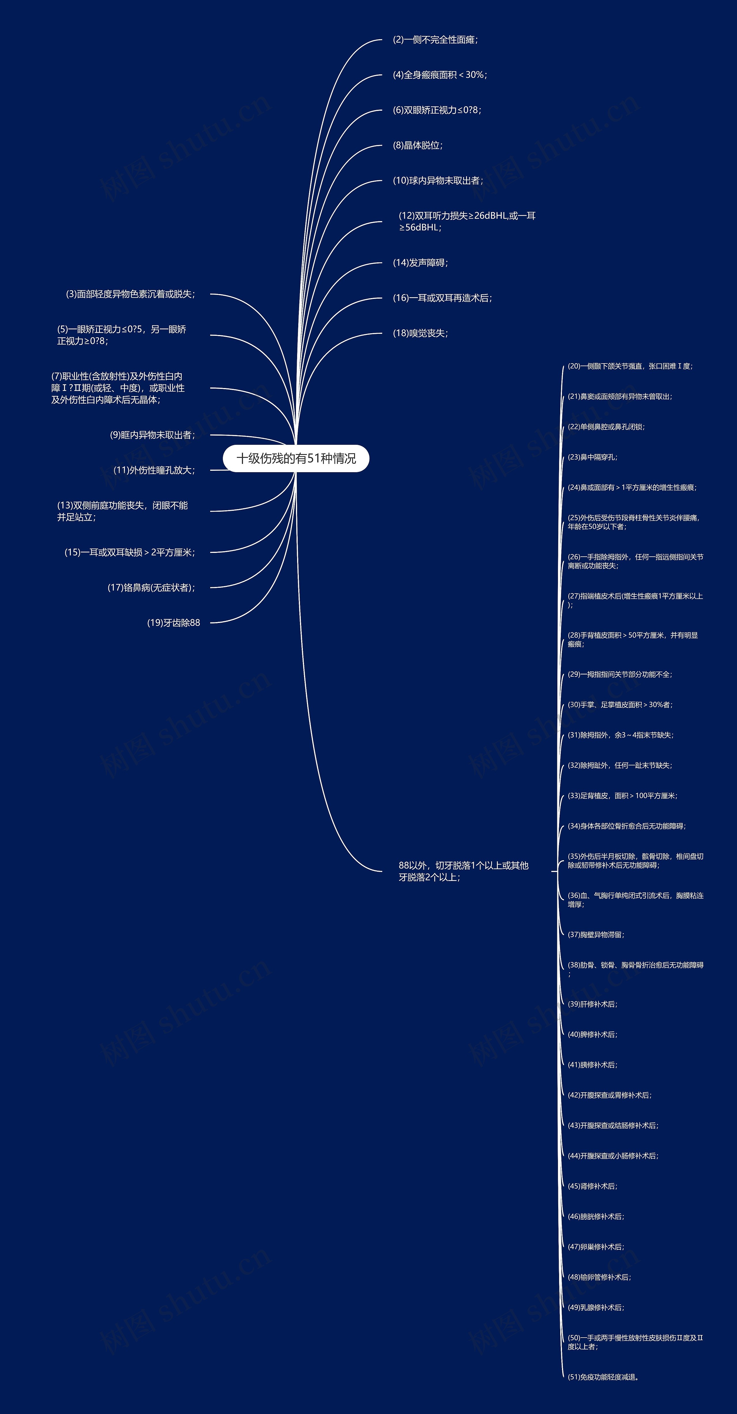 十级伤残的有51种情况思维导图