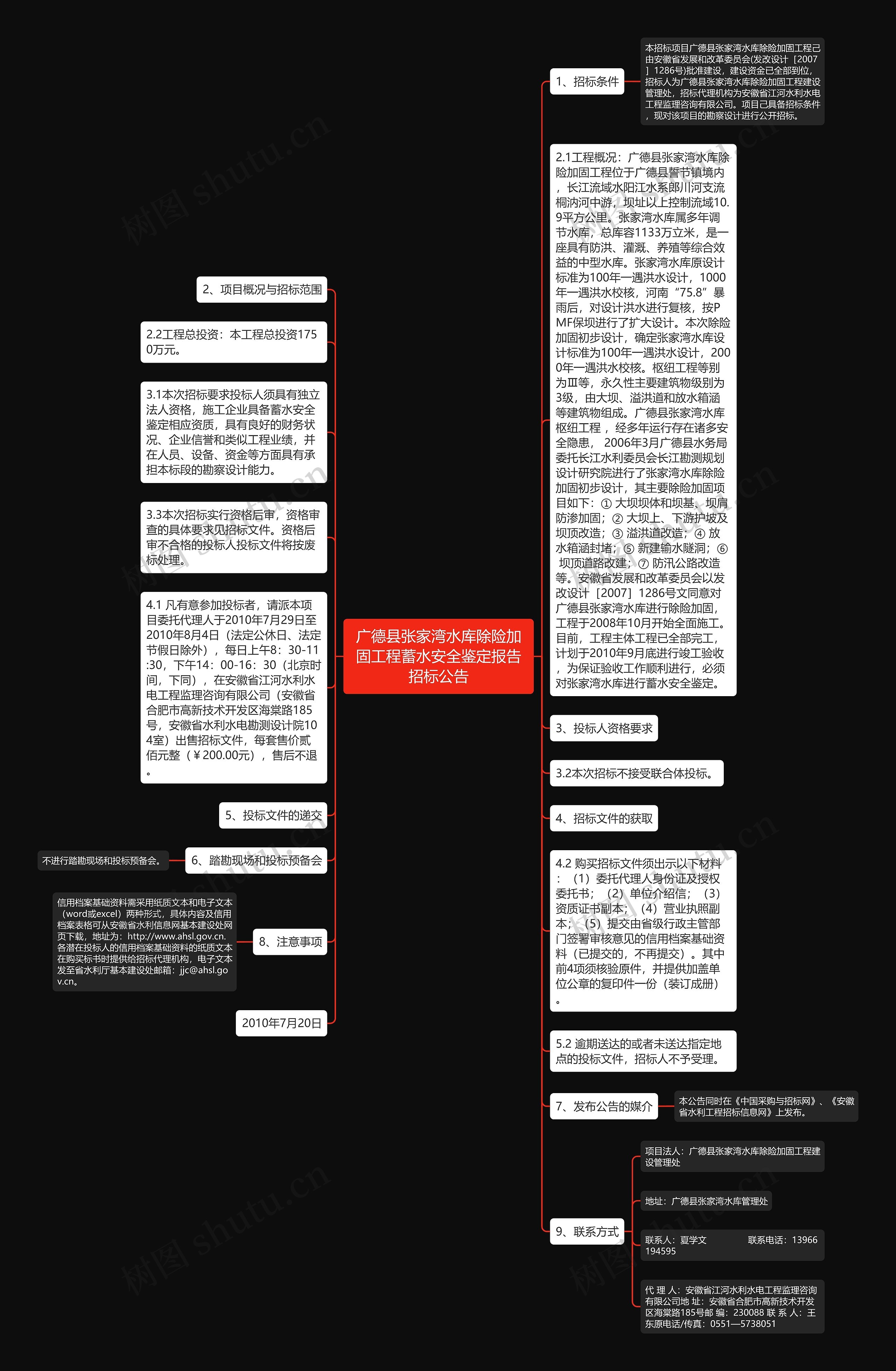 广德县张家湾水库除险加固工程蓄水安全鉴定报告招标公告思维导图