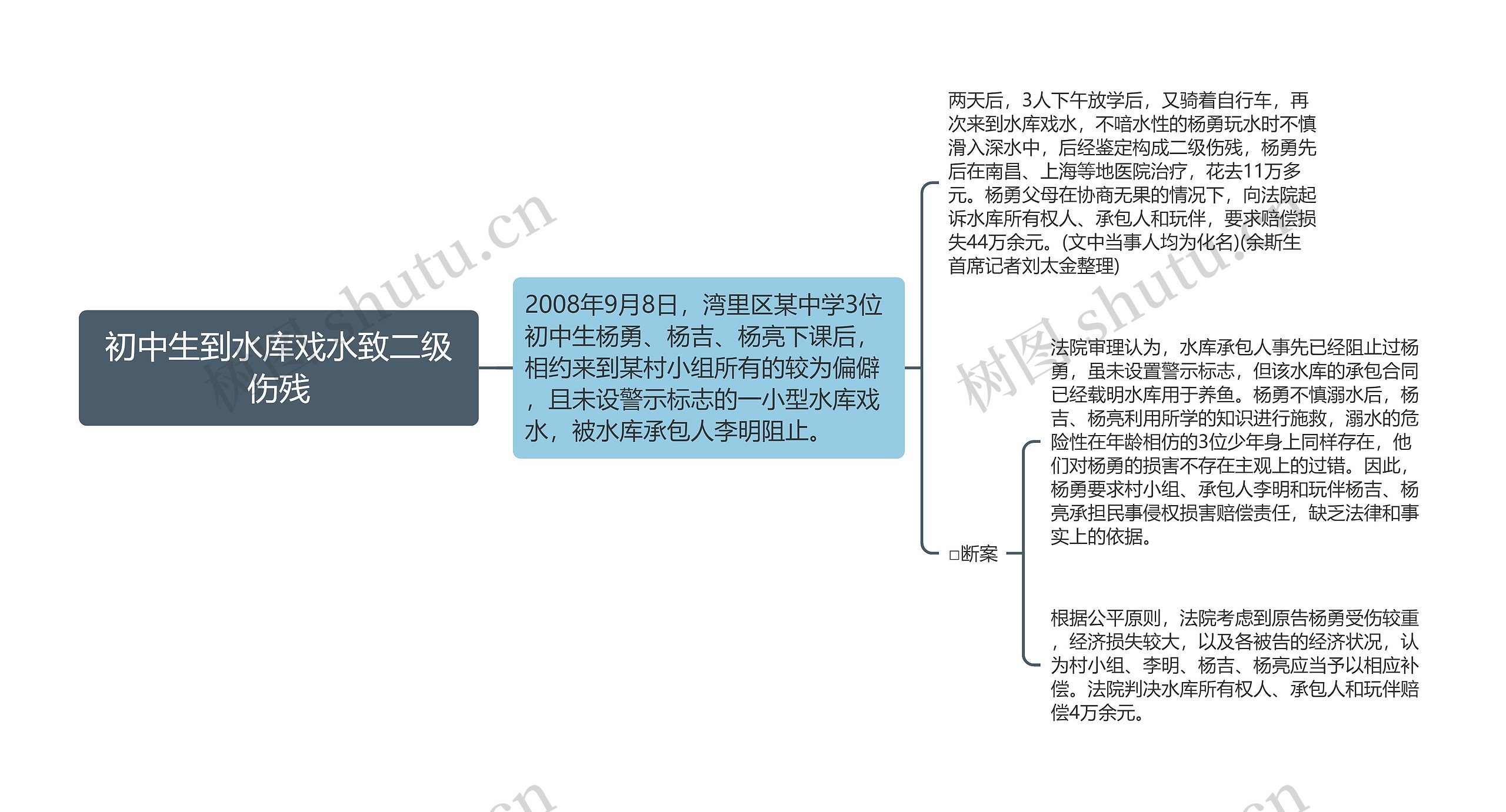 初中生到水库戏水致二级伤残思维导图