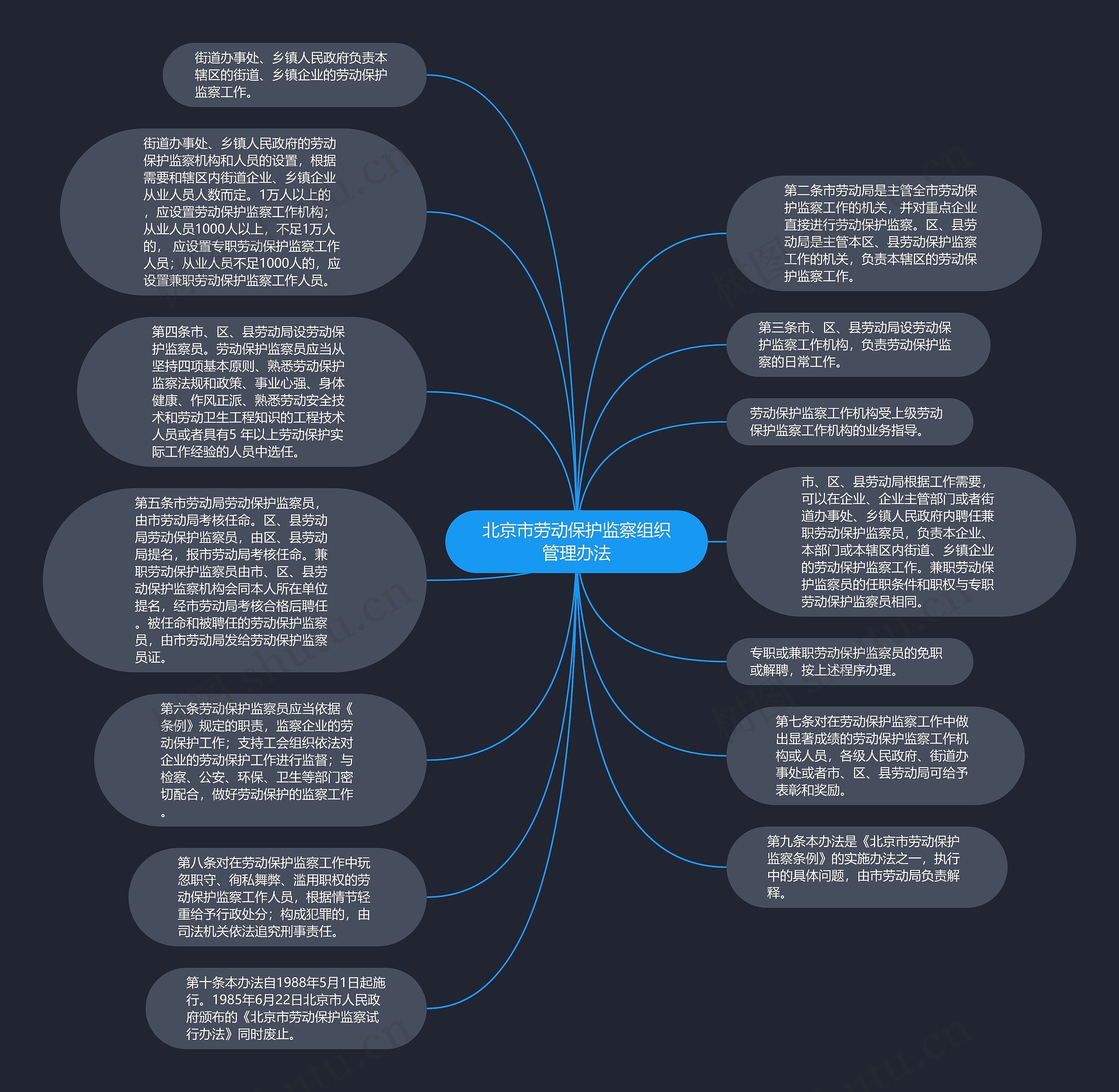 北京市劳动保护监察组织管理办法思维导图