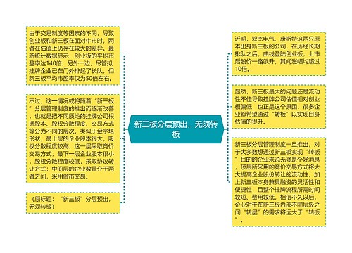 新三板分层预出，无须转板