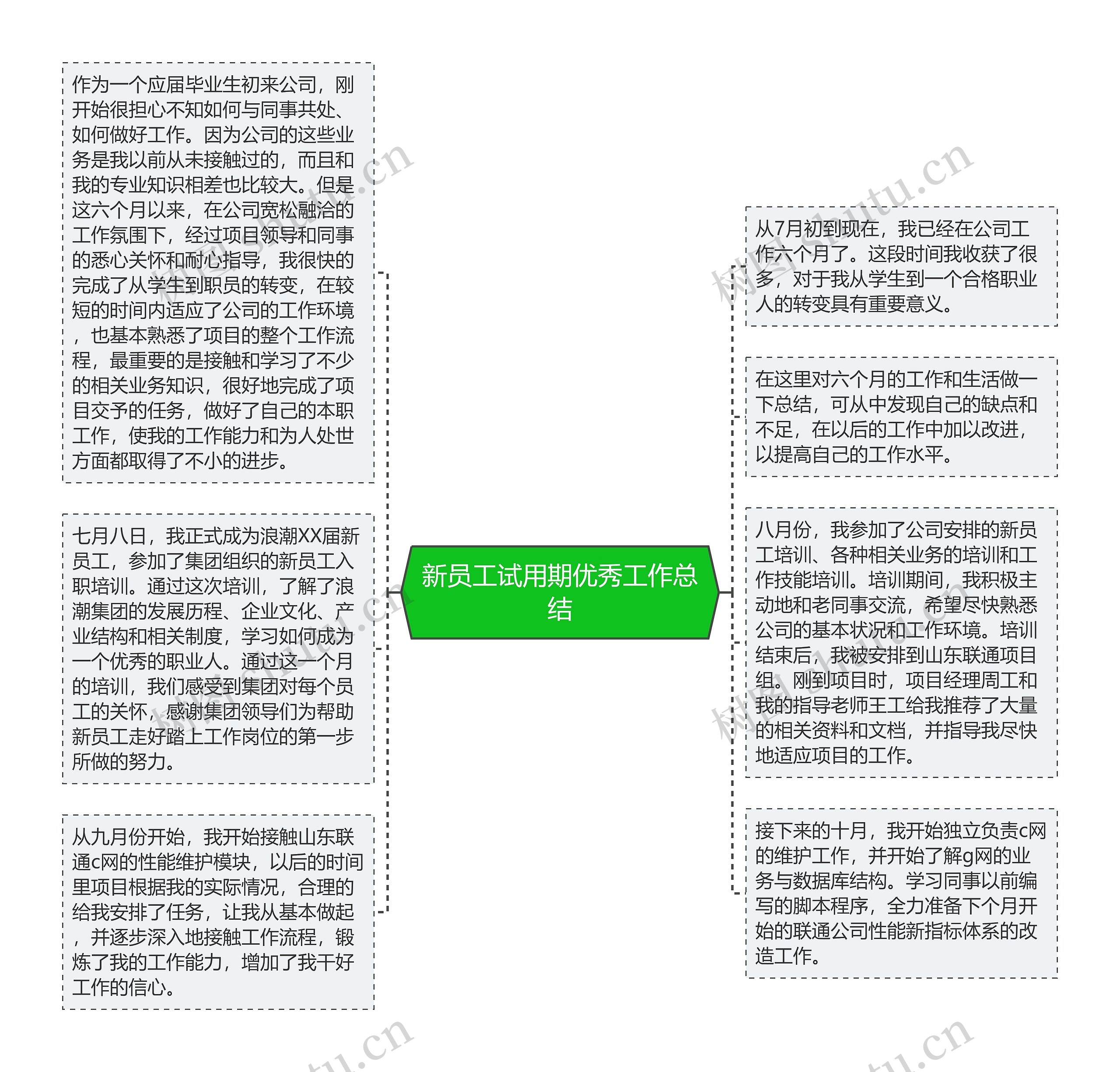 新员工试用期优秀工作总结思维导图