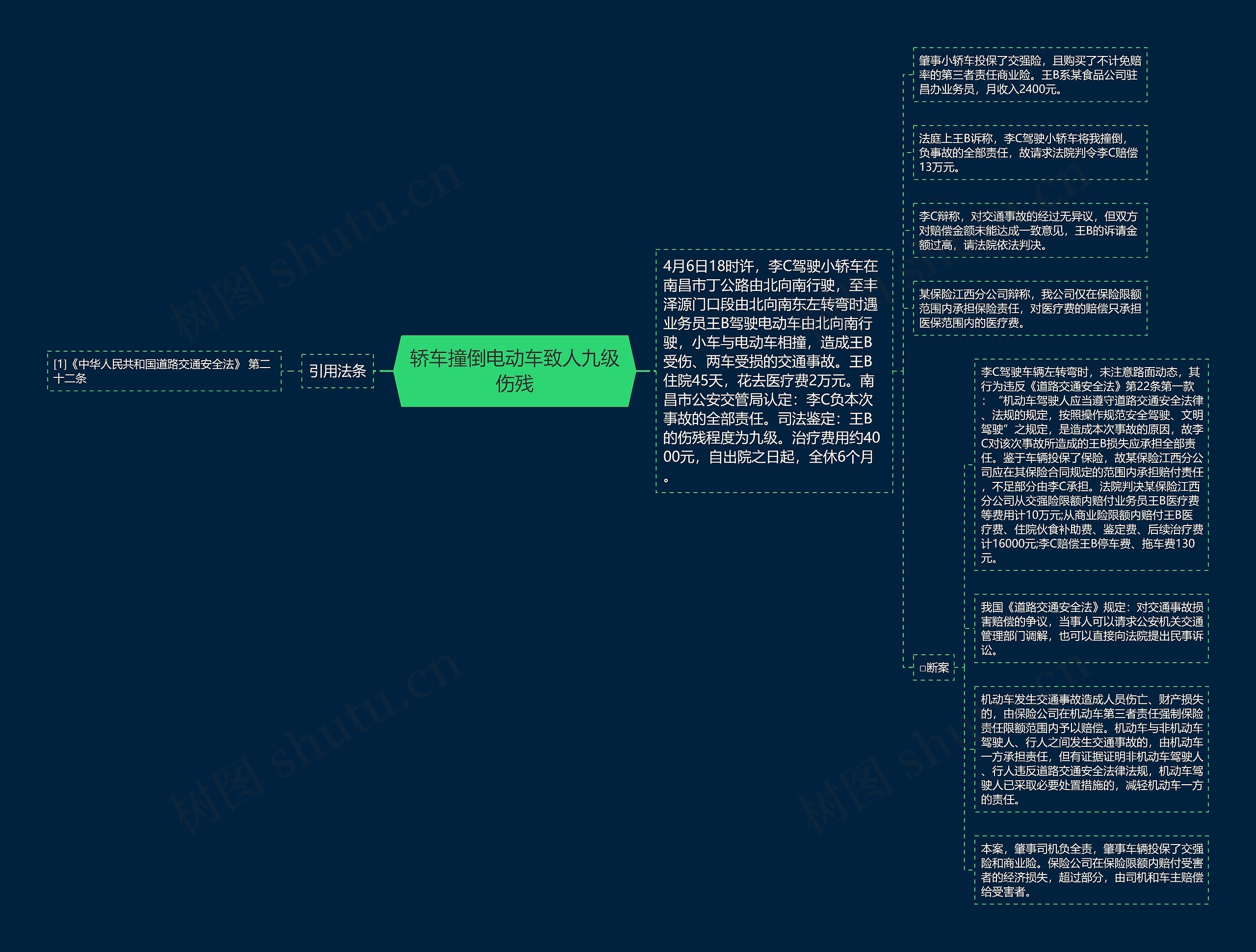 轿车撞倒电动车致人九级伤残思维导图