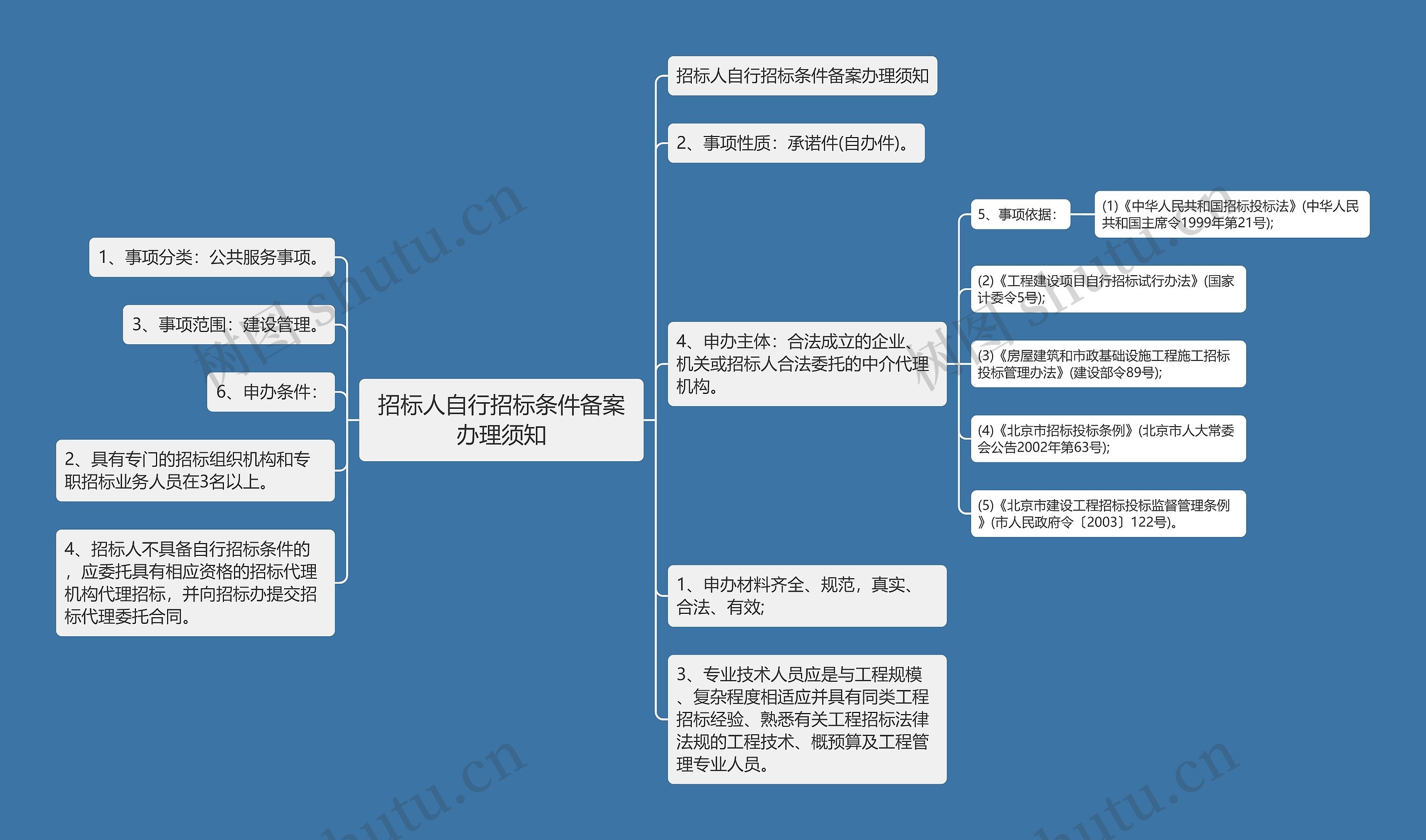 招标人自行招标条件备案办理须知思维导图