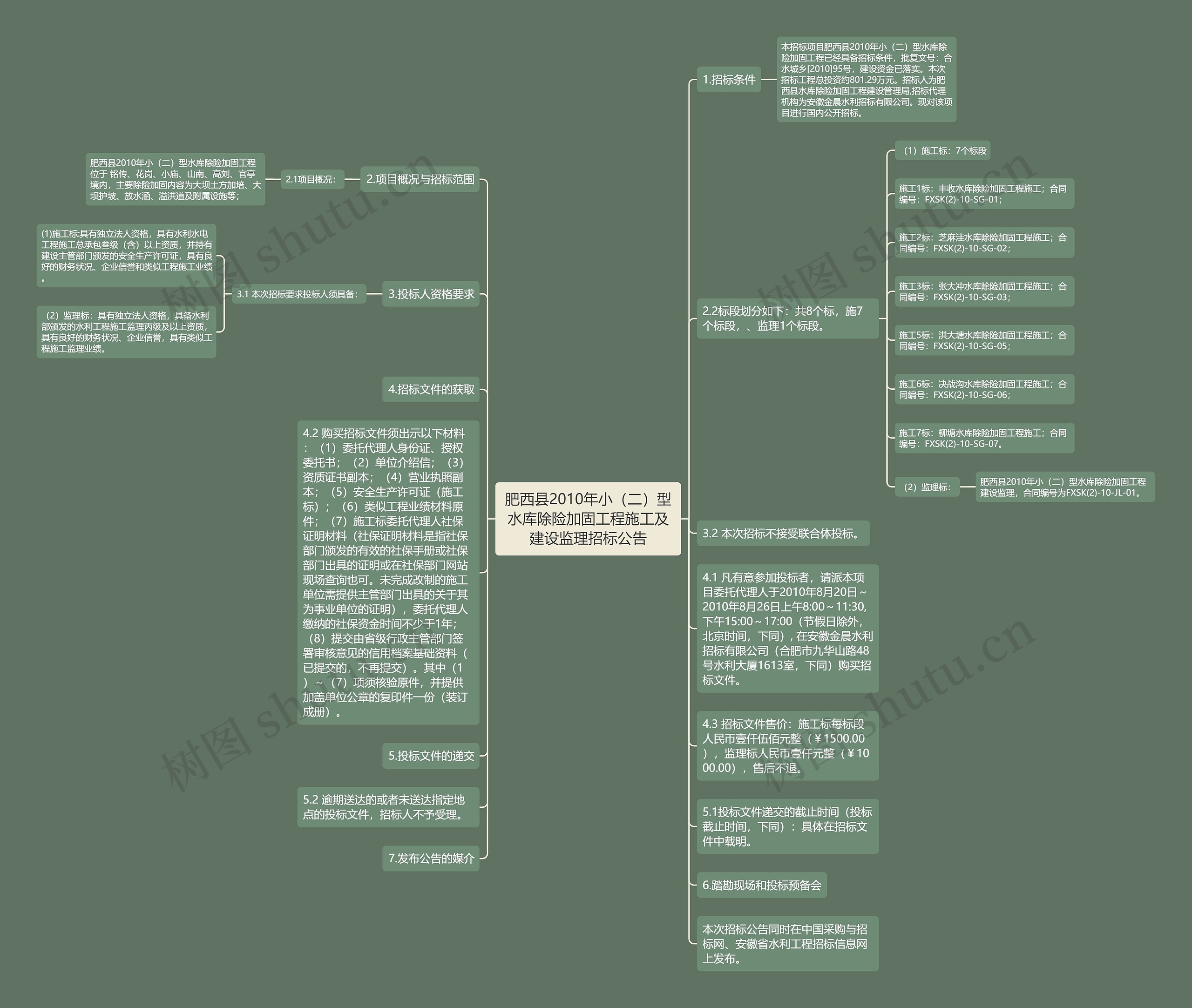 肥西县2010年小（二）型水库除险加固工程施工及建设监理招标公告思维导图