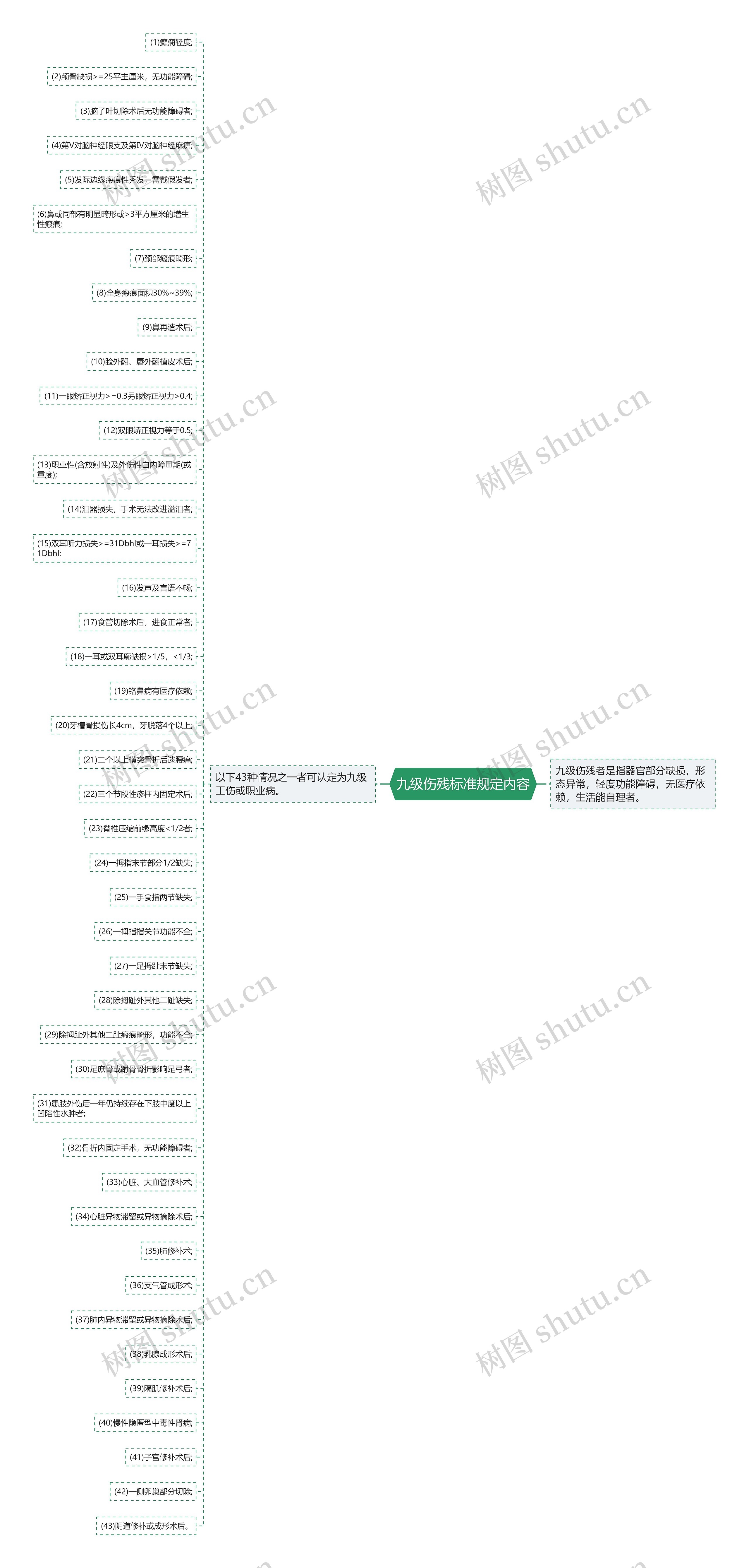 九级伤残标准规定内容思维导图