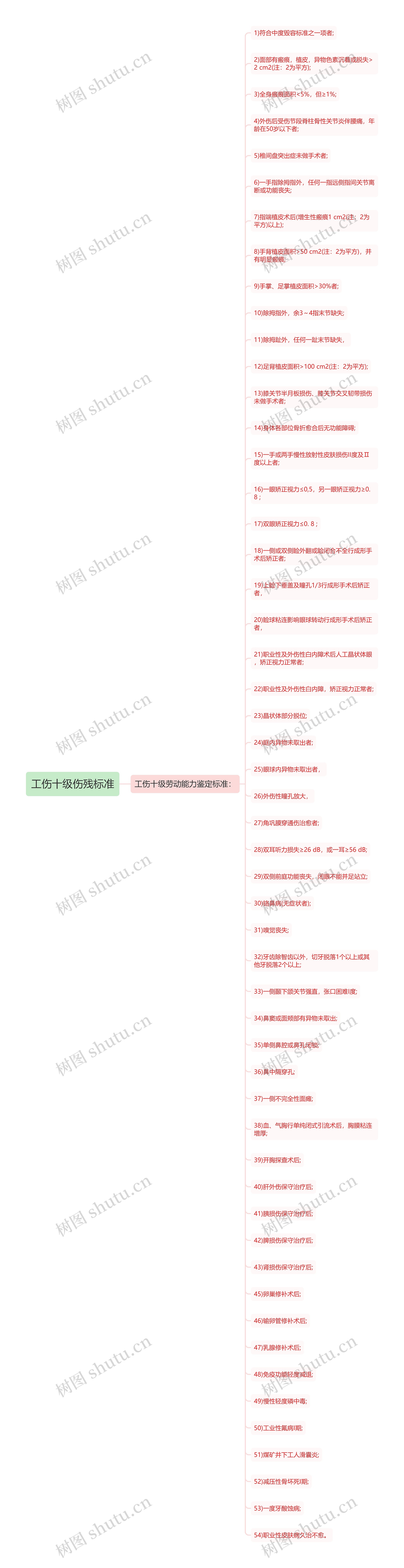 工伤十级伤残标准思维导图