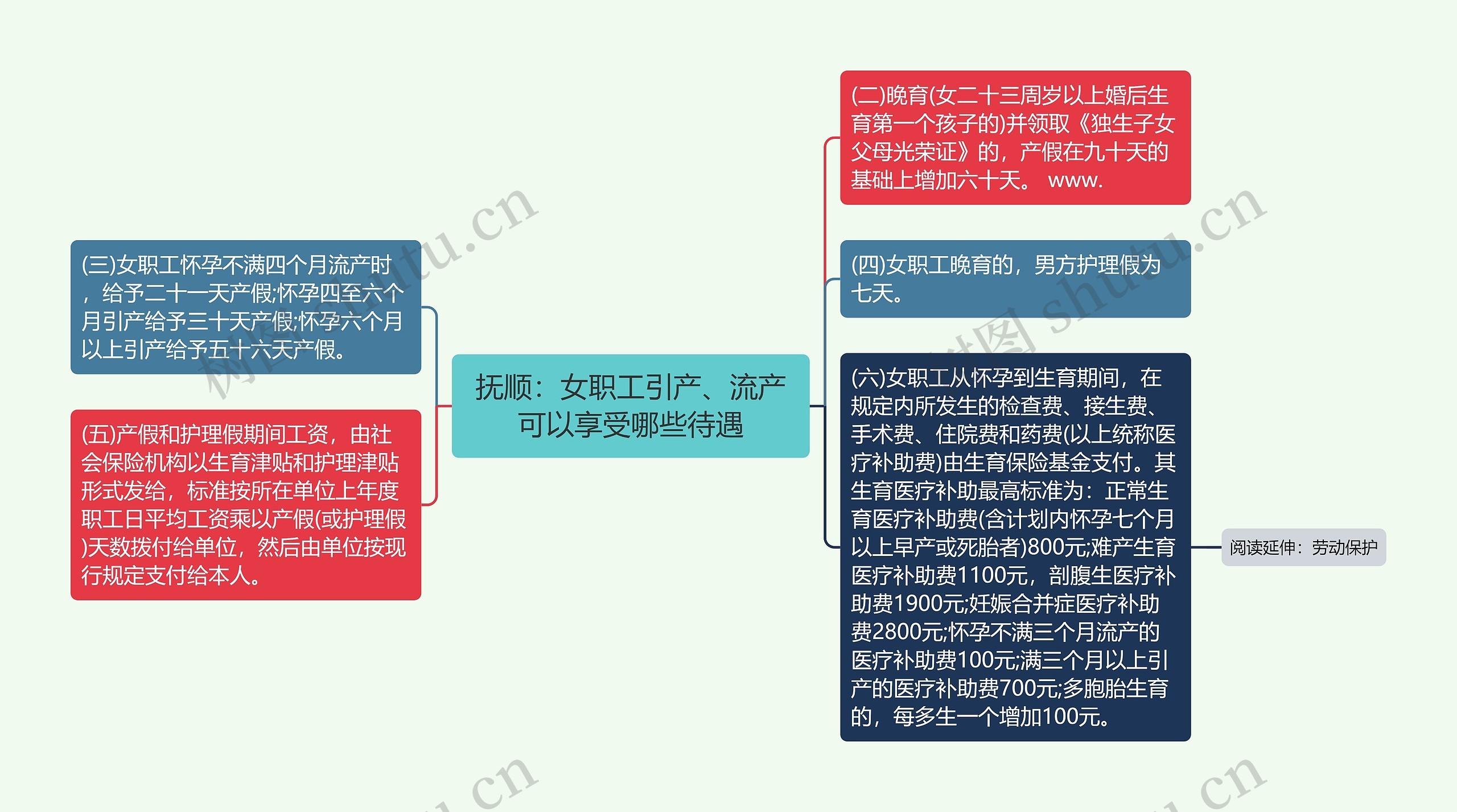 抚顺：女职工引产、流产可以享受哪些待遇思维导图