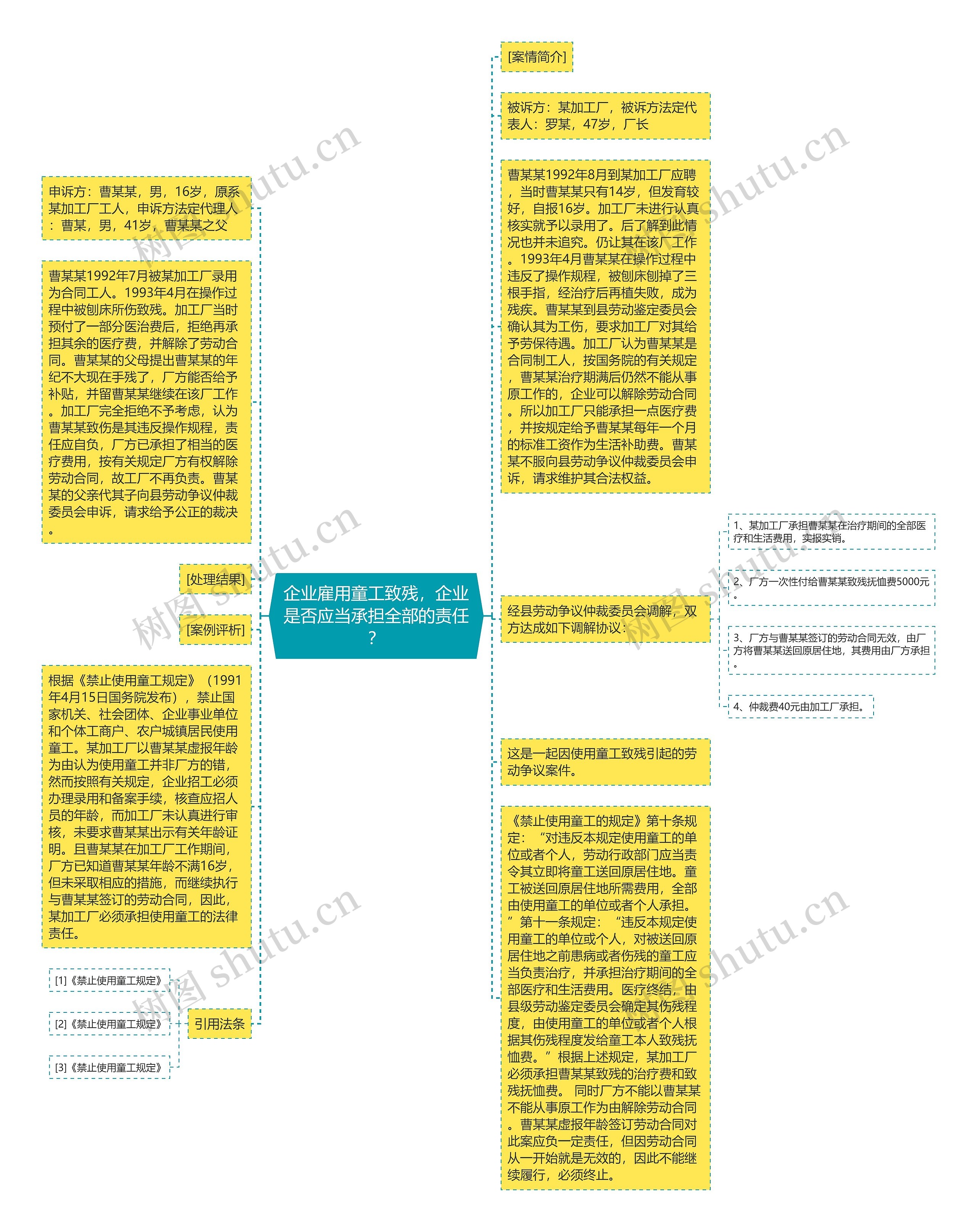 企业雇用童工致残，企业是否应当承担全部的责任？