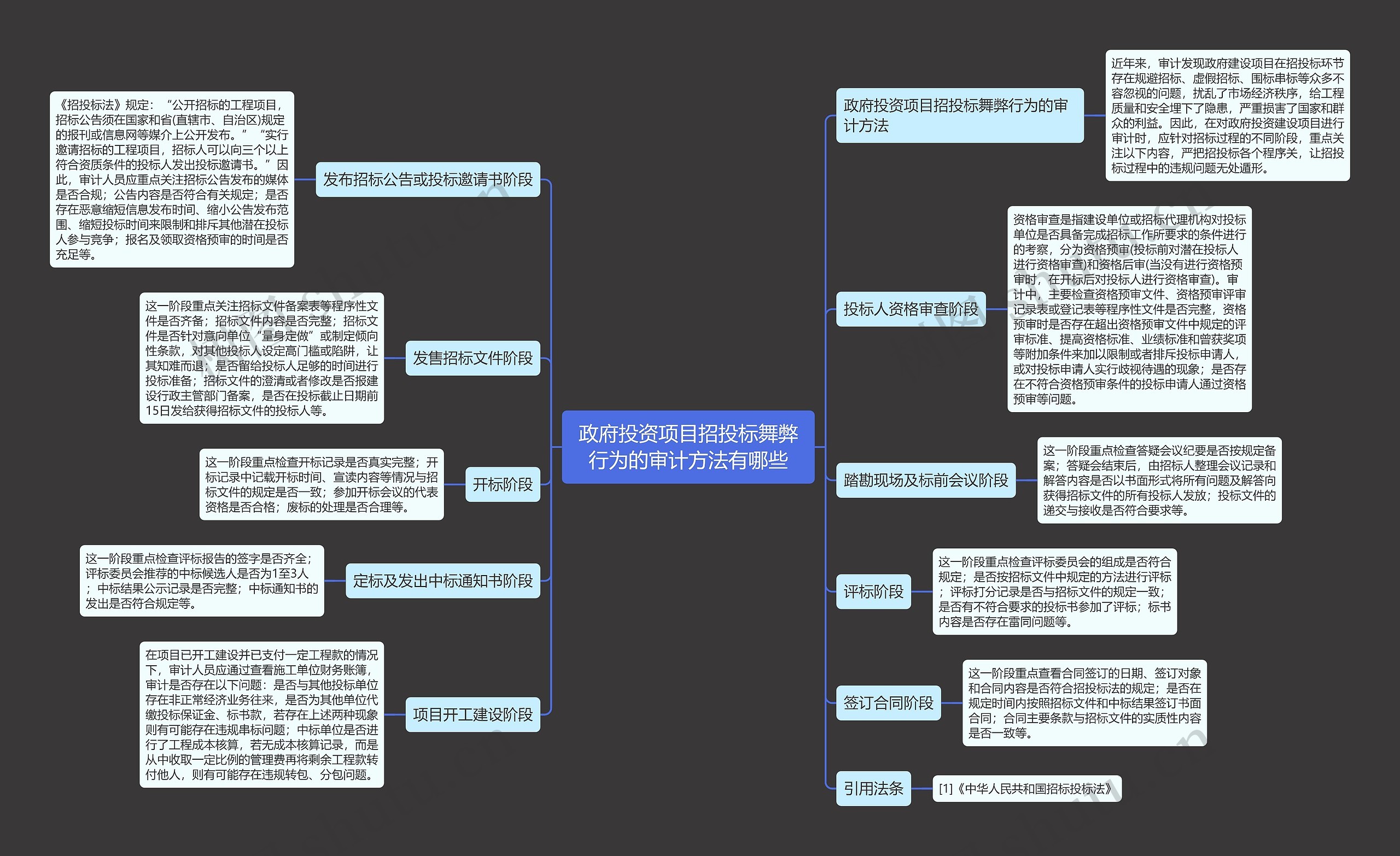 政府投资项目招投标舞弊行为的审计方法有哪些思维导图