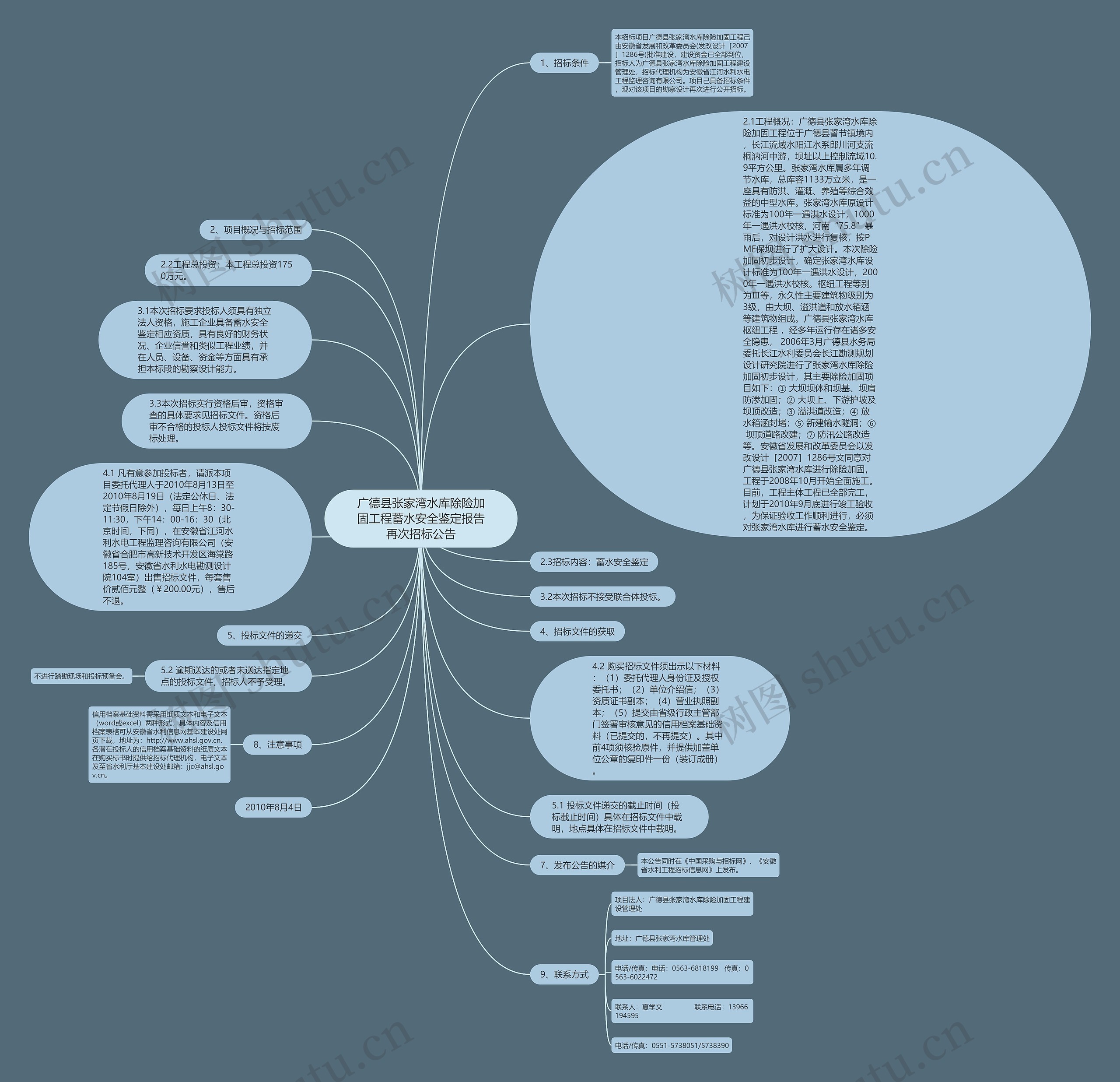 广德县张家湾水库除险加固工程蓄水安全鉴定报告再次招标公告思维导图