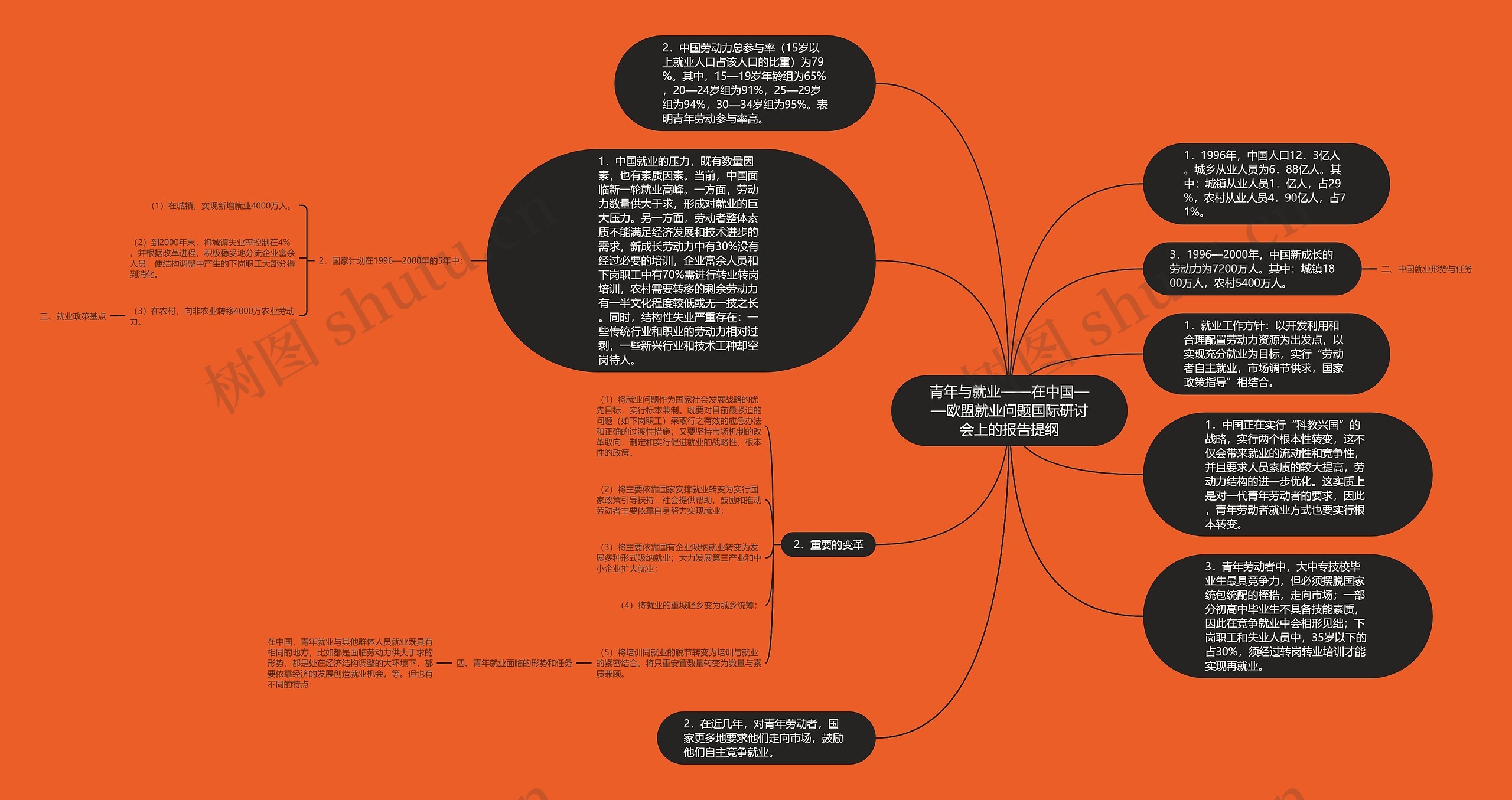 青年与就业——在中国——欧盟就业问题国际研讨会上的报告提纲思维导图