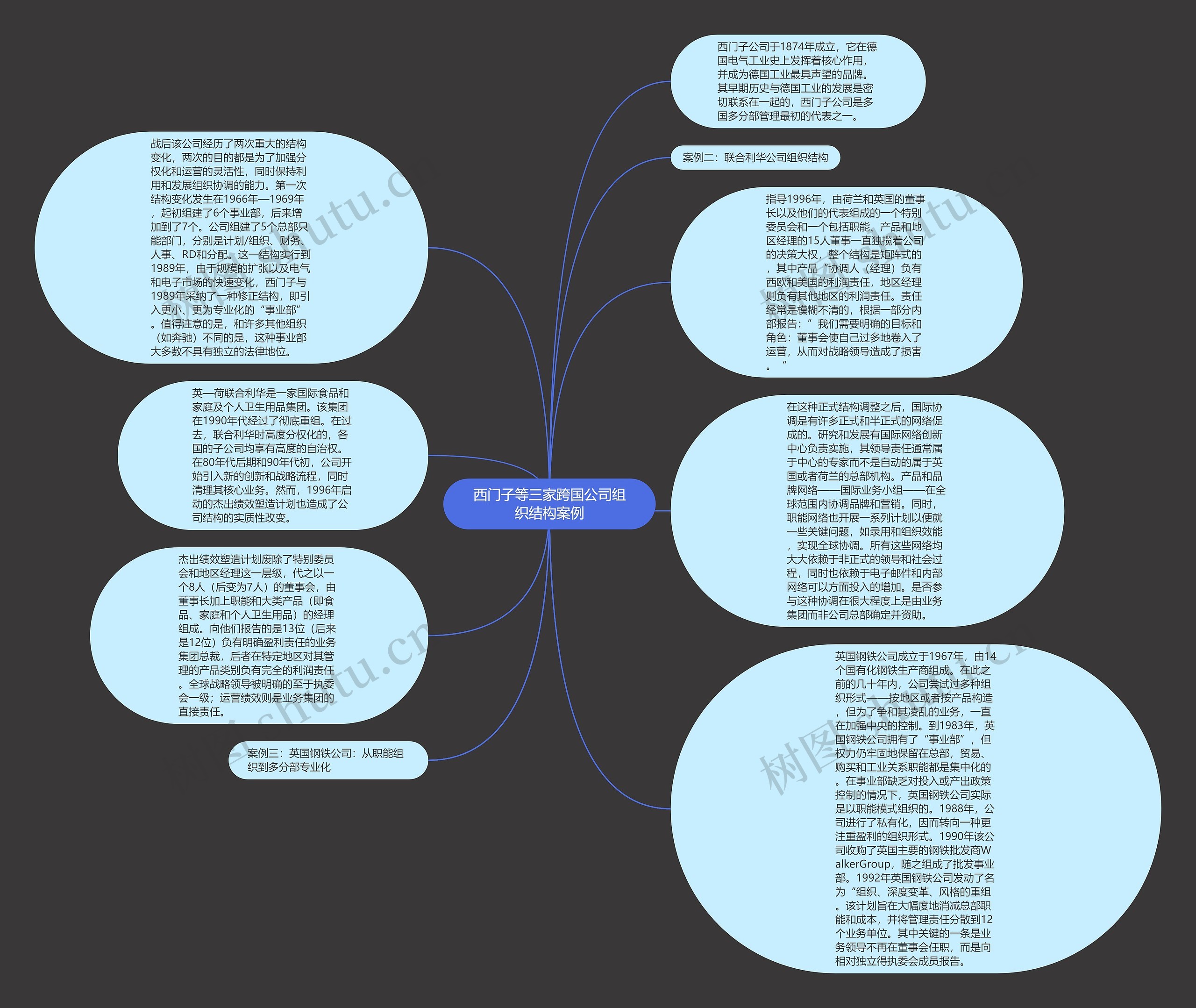 西门子等三家跨国公司组织结构案例思维导图