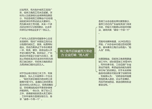 珠三角节后缺逾百万劳动力 企业打响“抢人战”