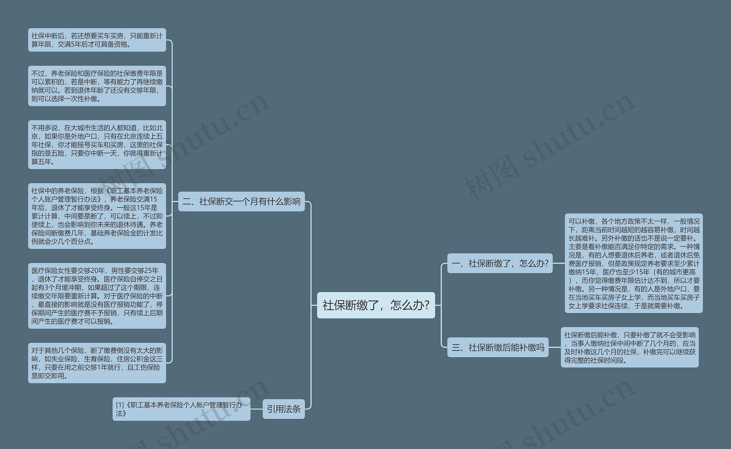 社保断缴了，怎么办?思维导图